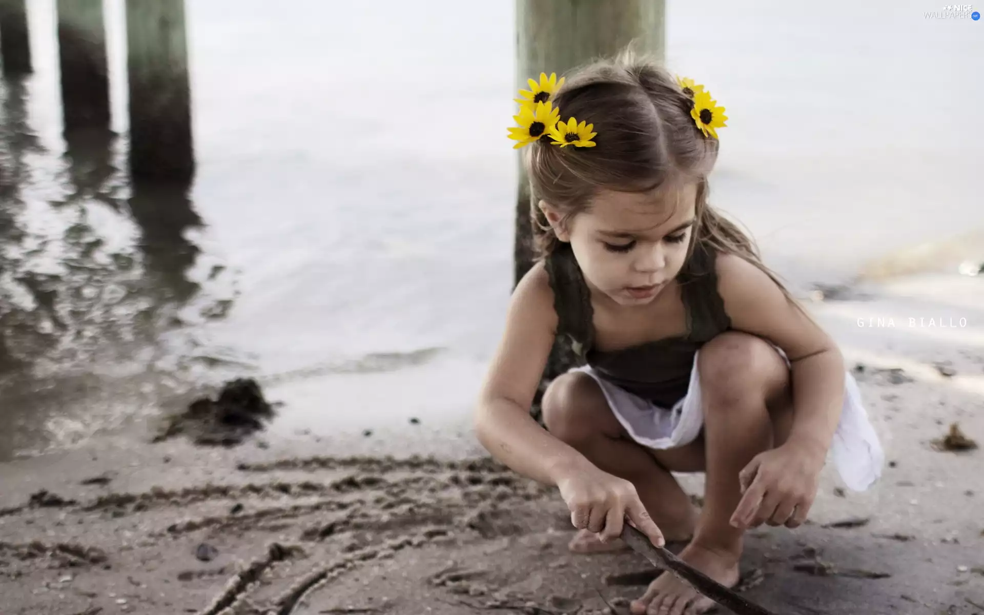 Flowers, girl, pigtail