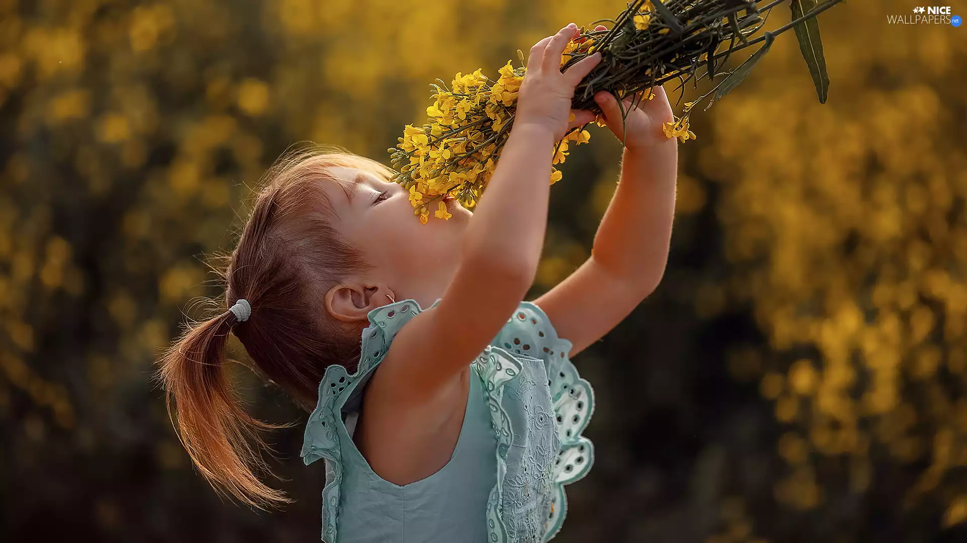 Blouse, Flowers, pony, Blue, girl