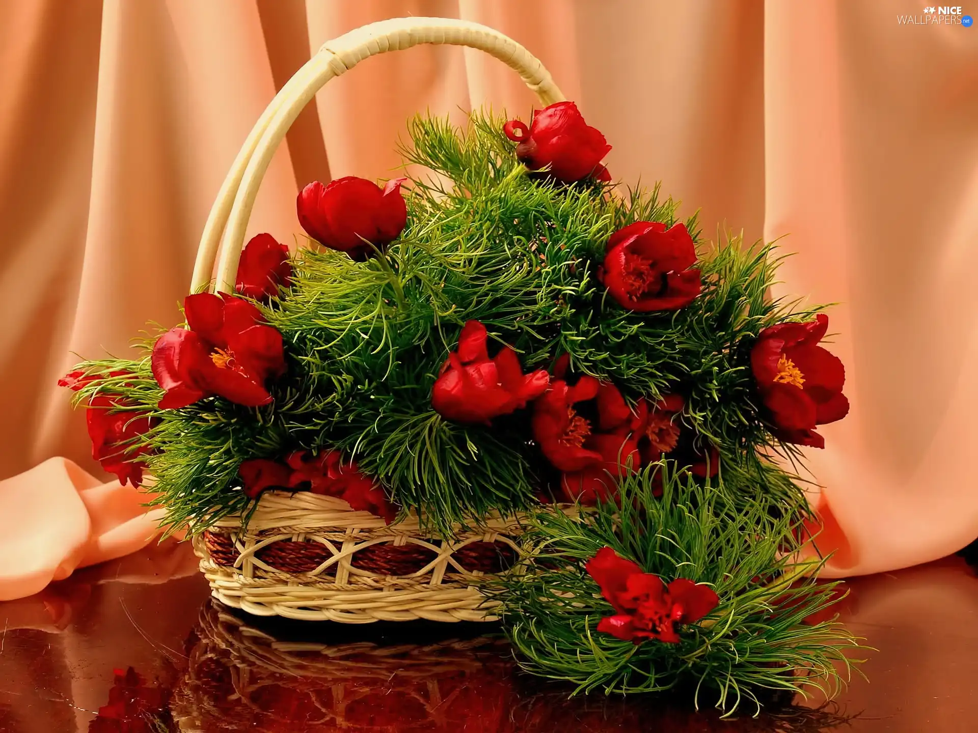 Flowers, basket, Red