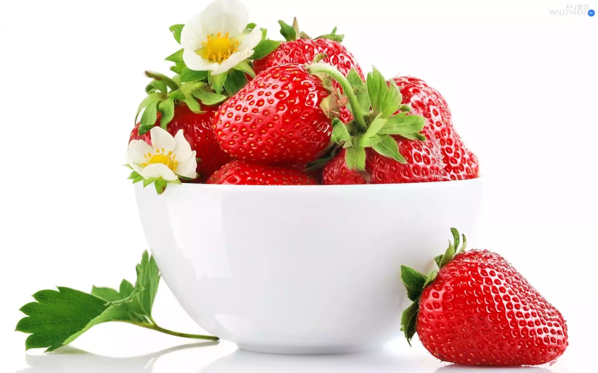 Flowers, bowl, strawberries