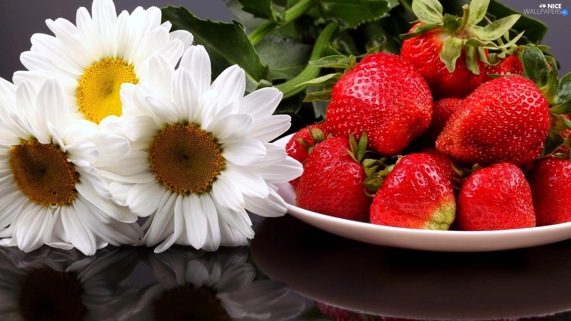 Flowers, strawberries