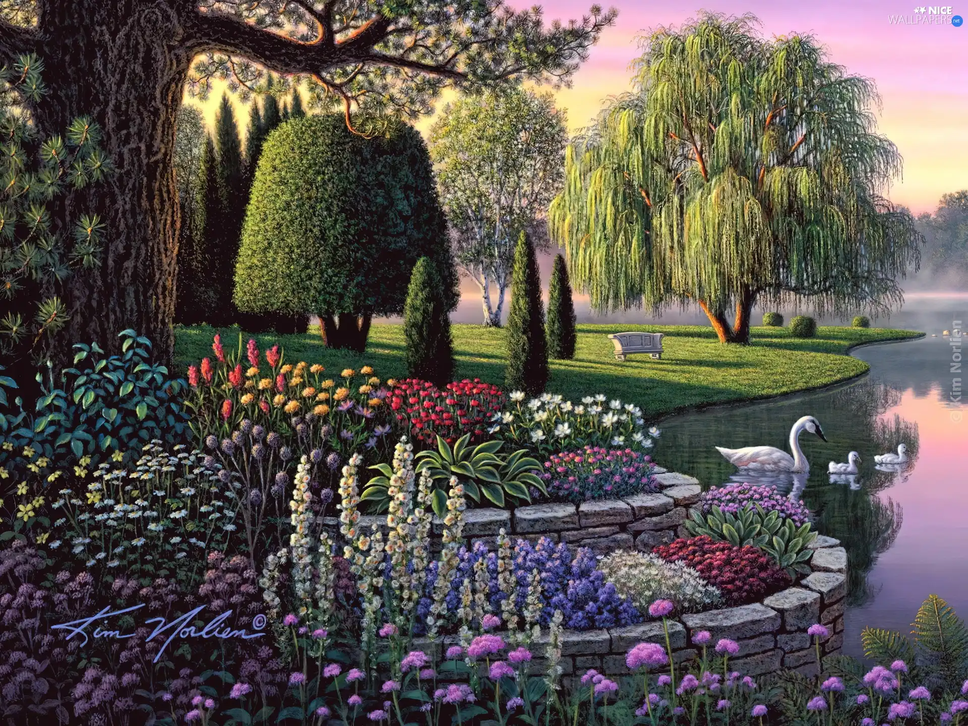 Flowers, Garden, Swan