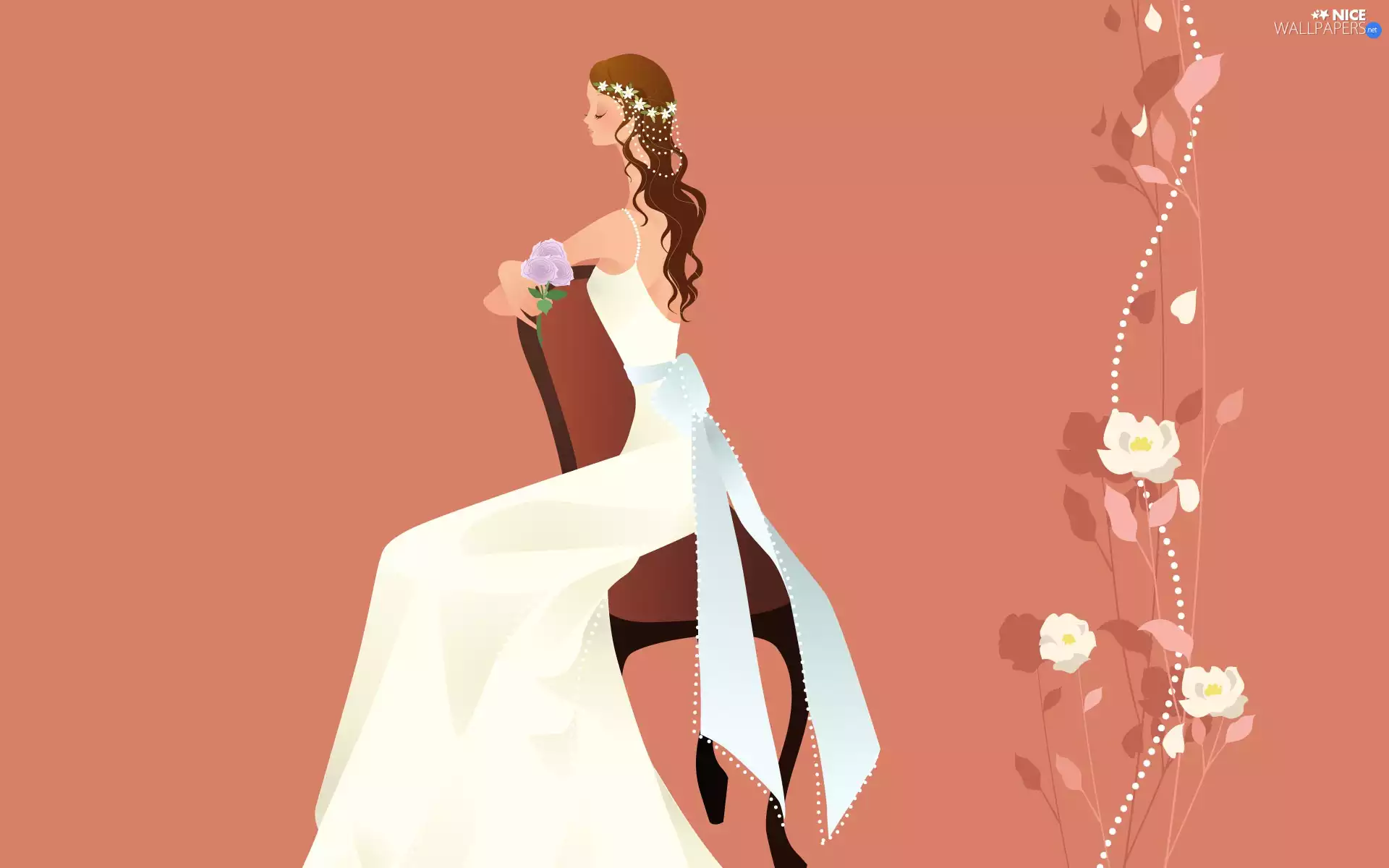 Dress, Flowers, young, White, lady