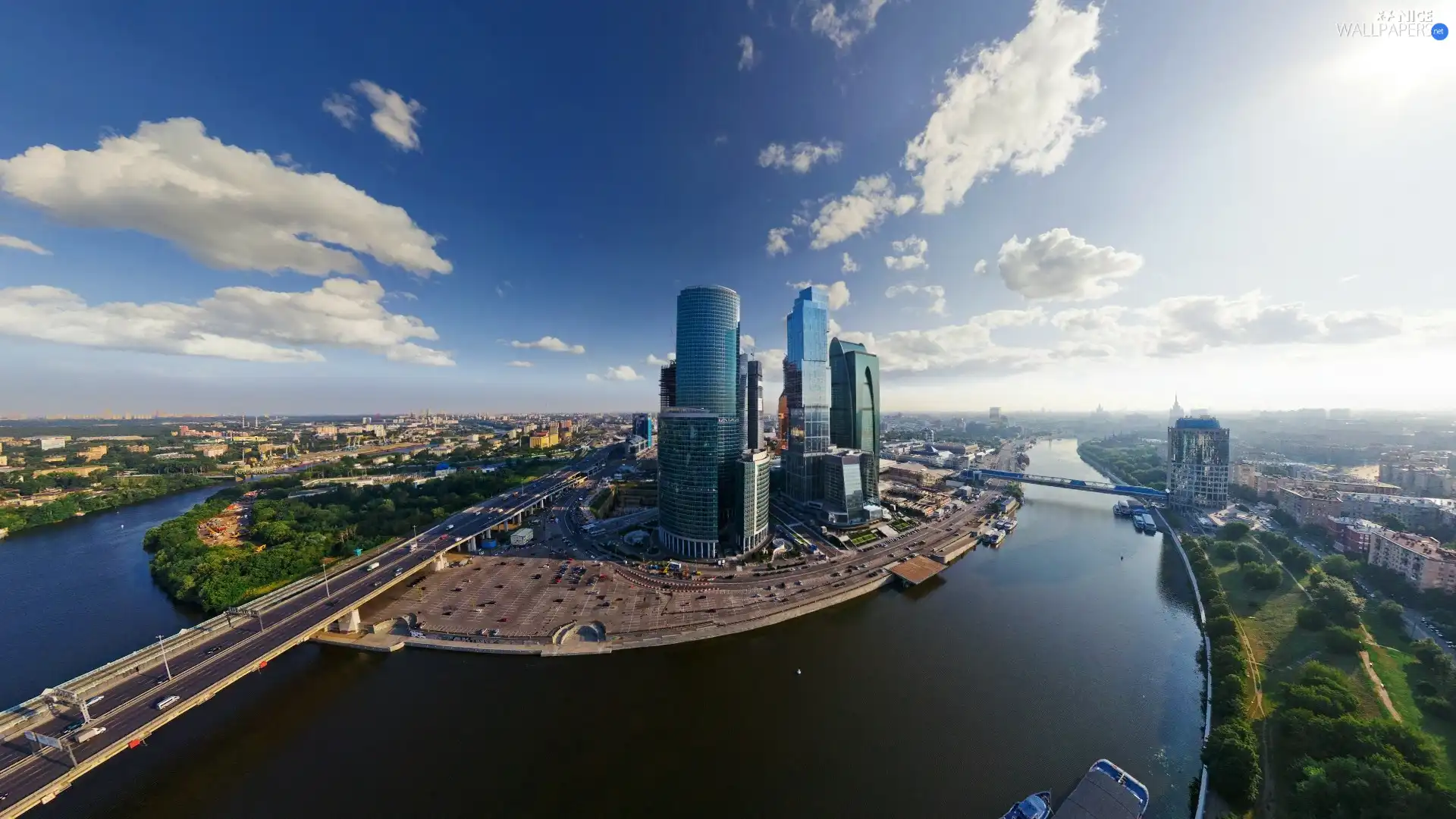 View, skyscrapers, flyover, Town