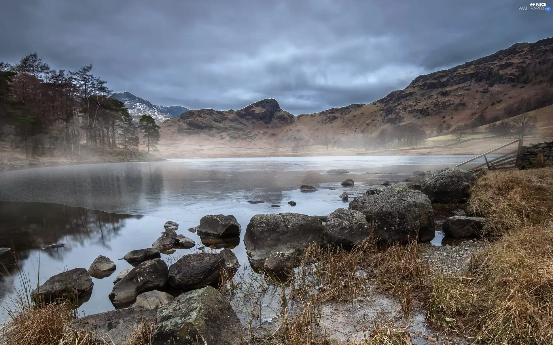 Fog, River, Stones