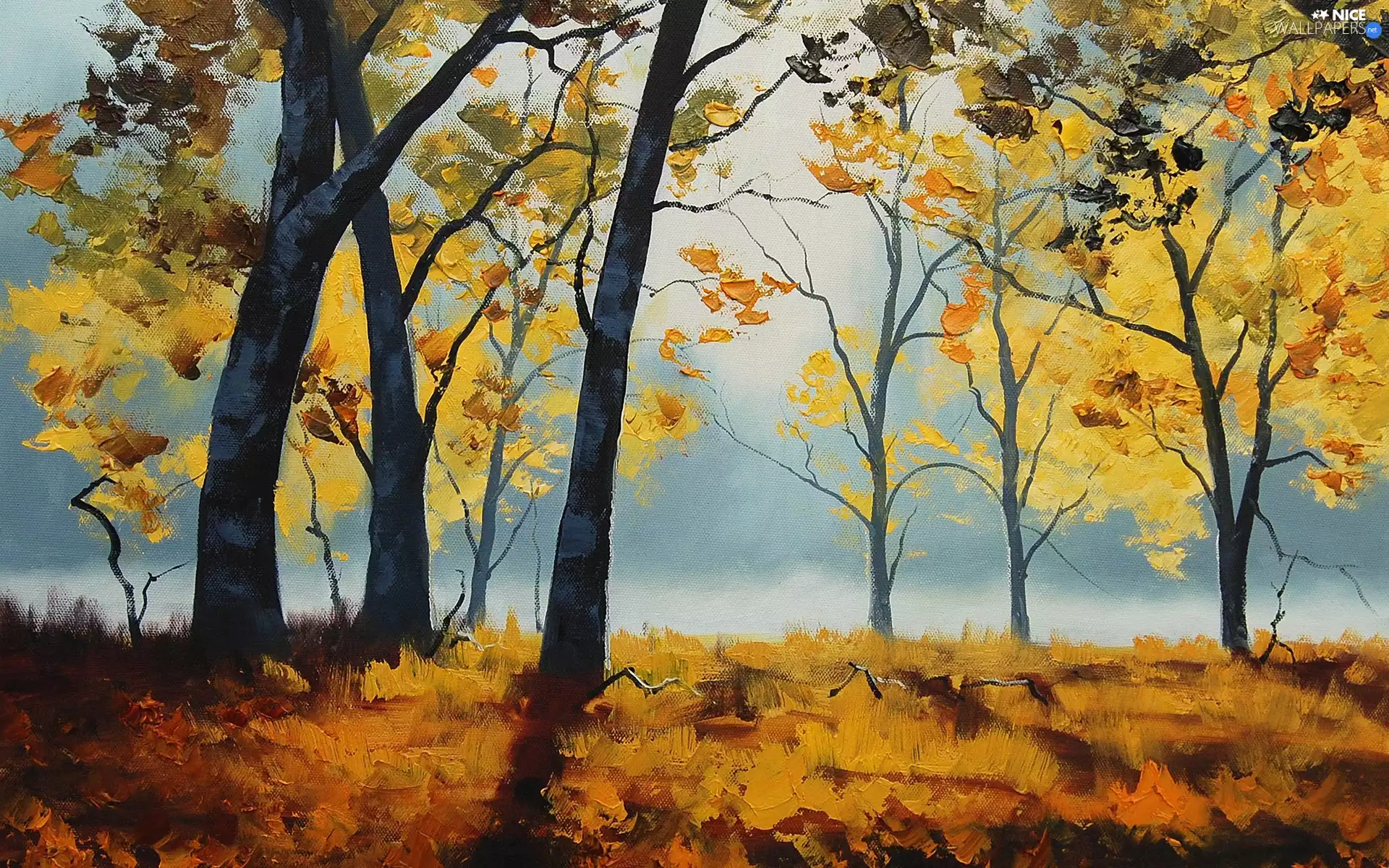 Leaf, Fog, viewes, autumn, trees