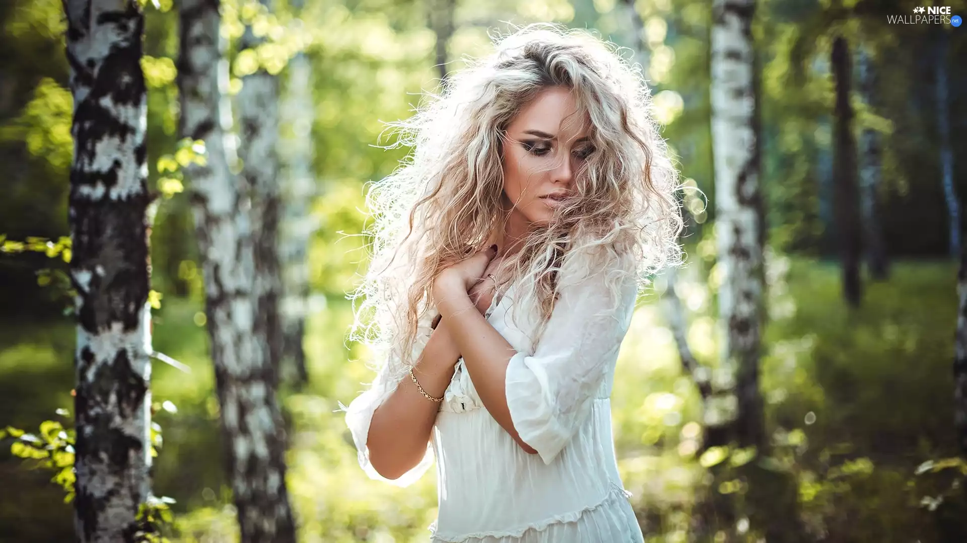 Longs, Women, Hair, forest, spiral, Blonde
