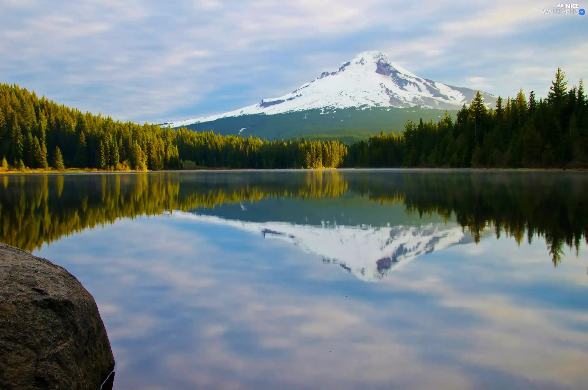 lake, reflection, forest, Mountains