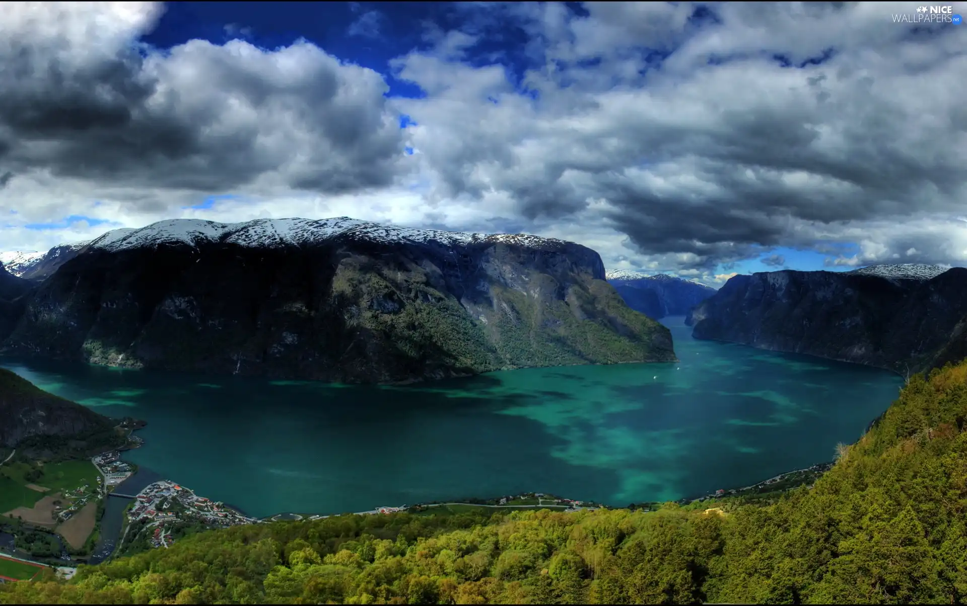 forest, lake, Mountains