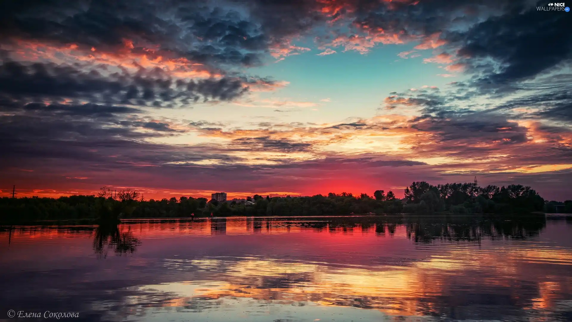 clouds, Great Sunsets, forest, Sky, River