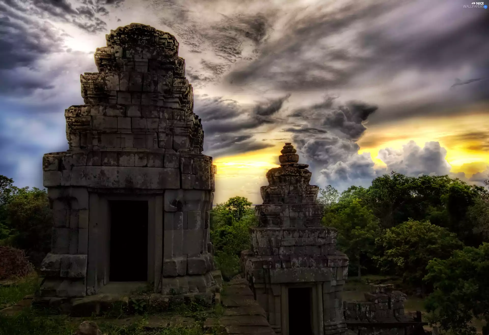 forest, ruins, Tibet