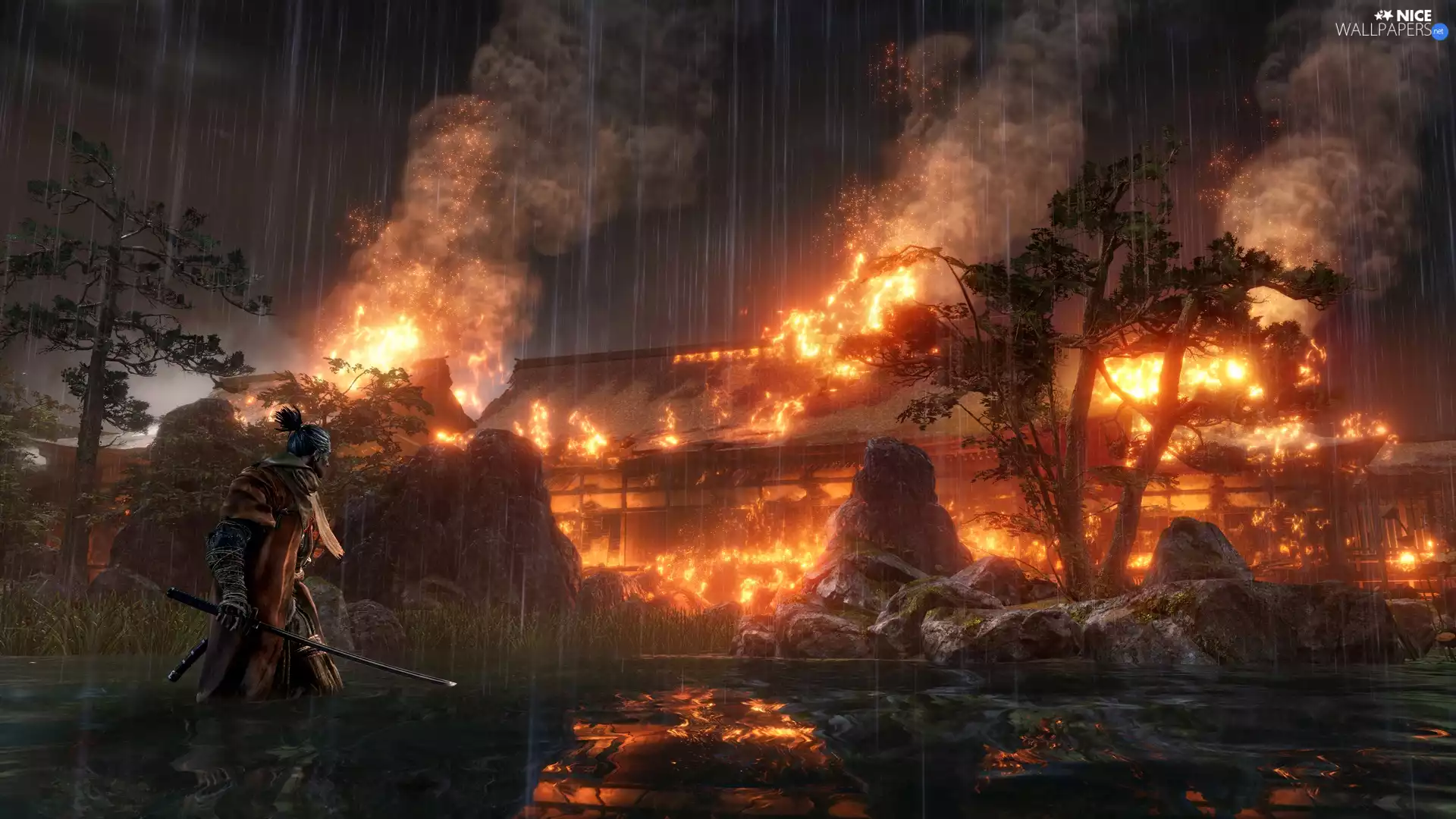 form, game, Rain, Big Fire, fire, Sekiro Shadows Die Twice