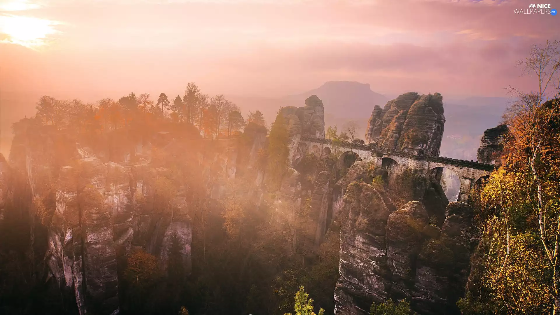 Saxon Switzerland National Park, Bastei, Fog, Děčínská vrchovina, Rock Formation, Germany, morning