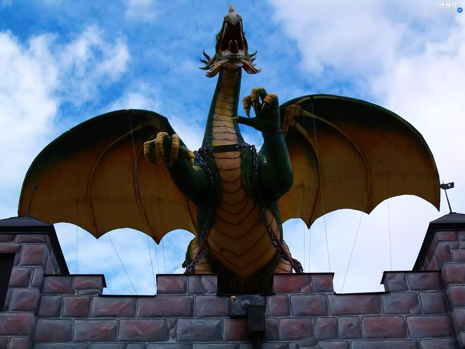 Dragon, blue, Sky, fortress