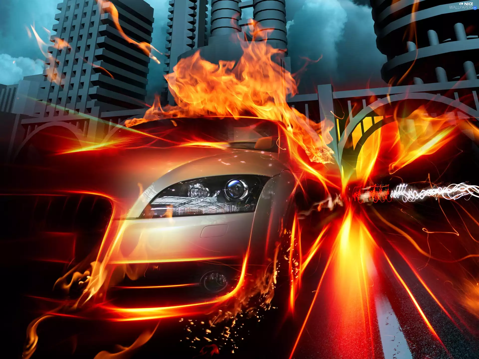 Town, Big Fire, Fractalius, Automobile, 3D