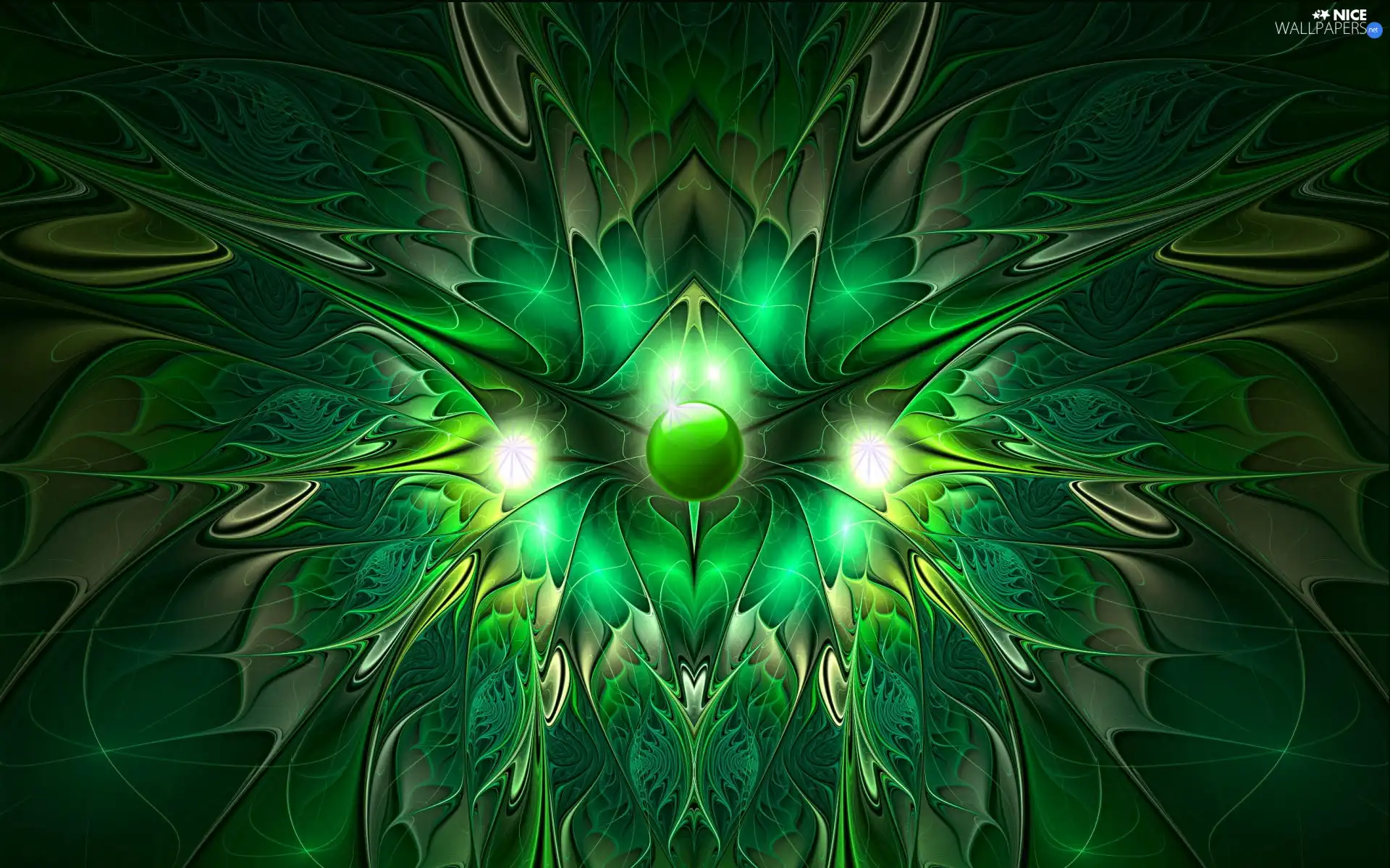Fraktal, graphics, Illuminated, model, Green