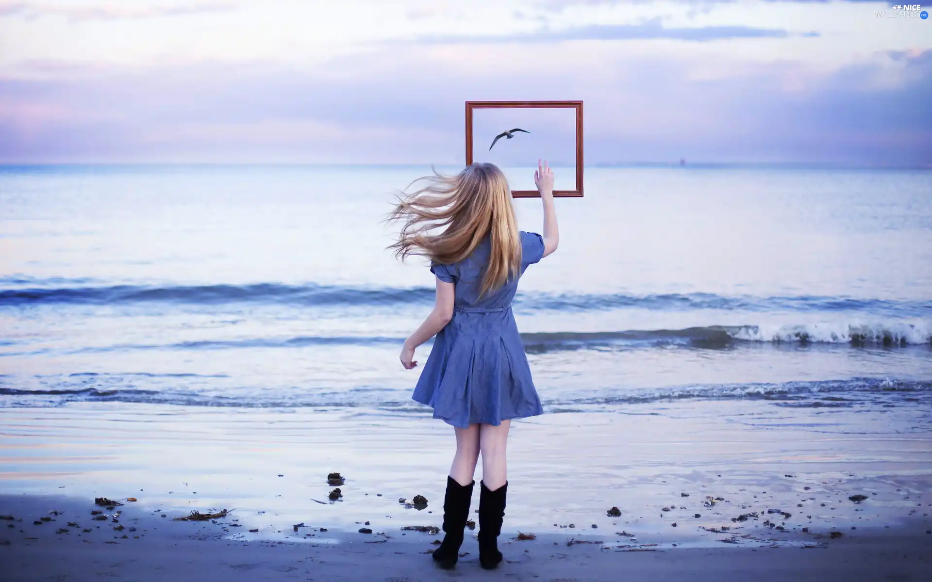 frame, girl, sea