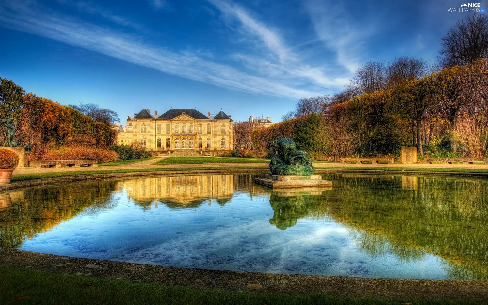 manor-house, Paris, France, Pond - car