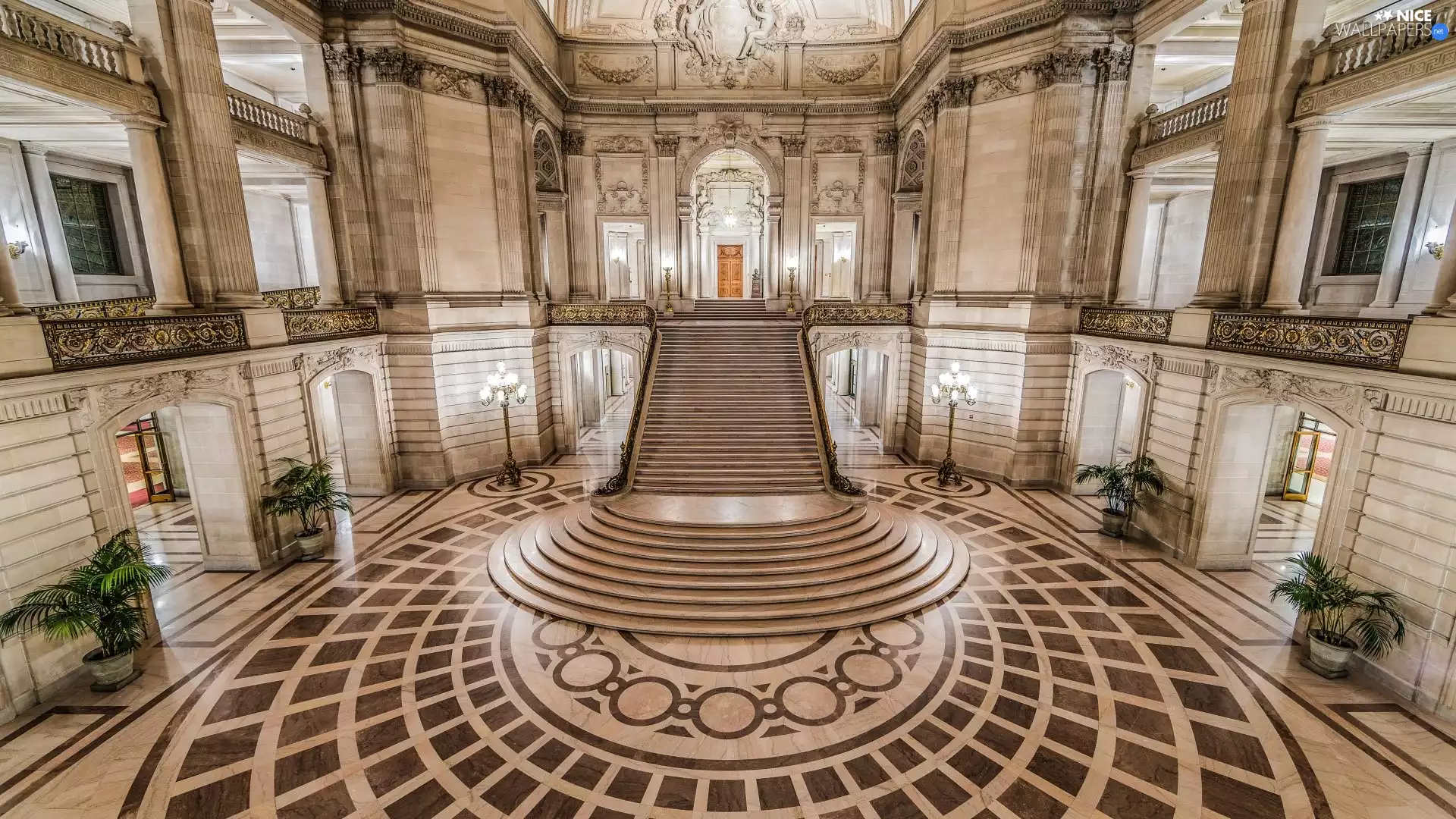 Stairs, town hall, The United States, San Francisco City Hall, State of California, hall, interior, San Francisco