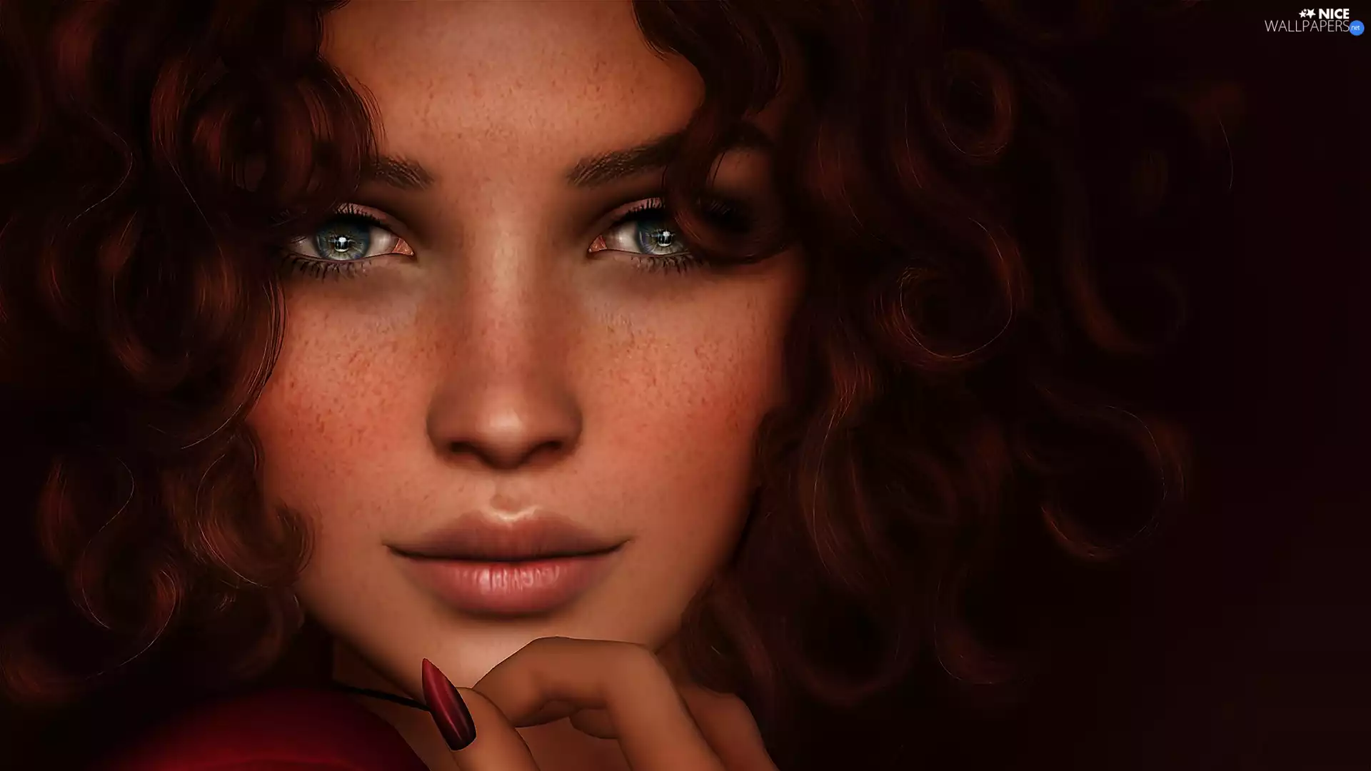 curls, girl, Eyes, freckles, Blue, face