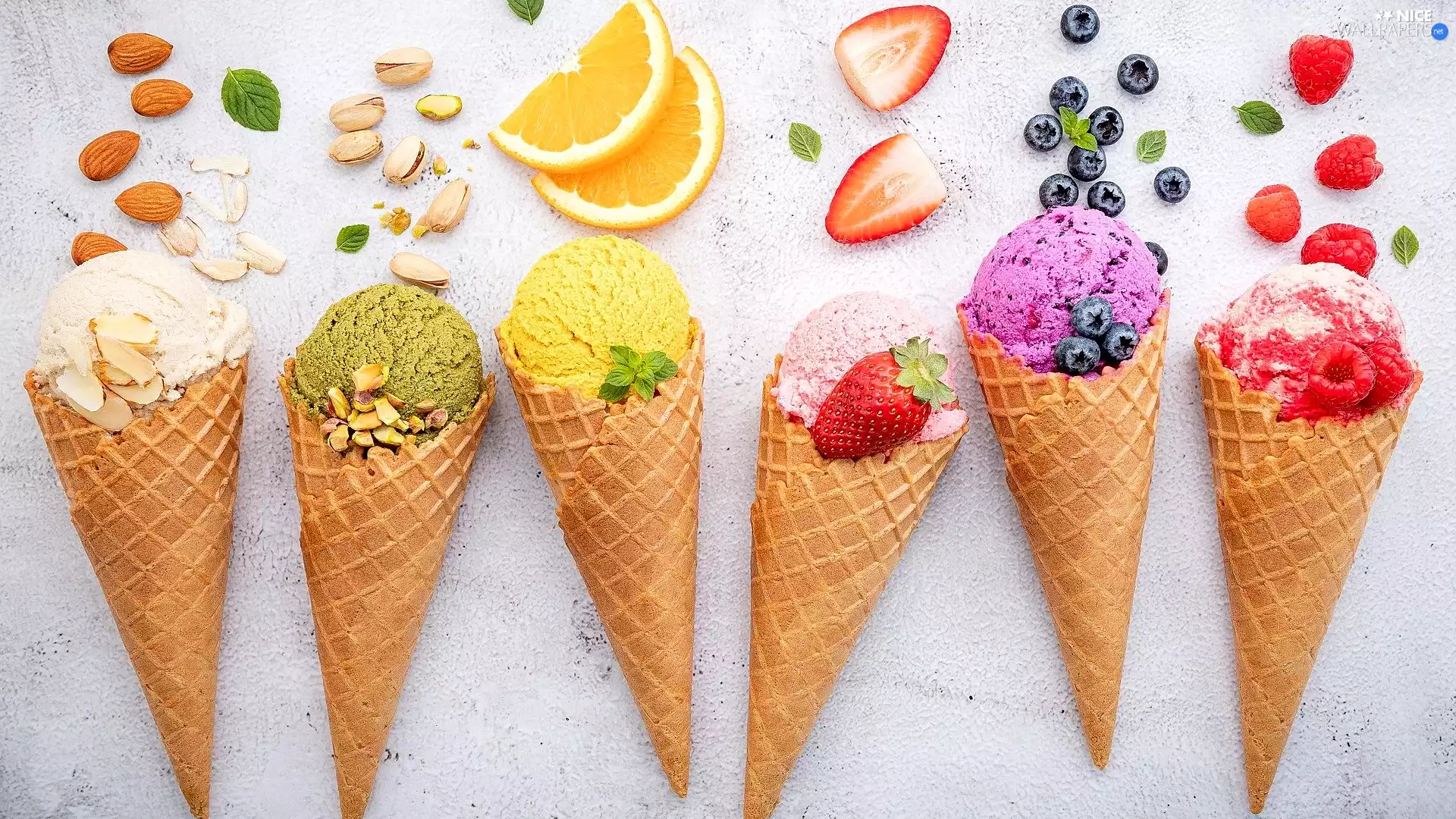 Knobs, Cones, Tastes, ice cream, wafers, different, fruit