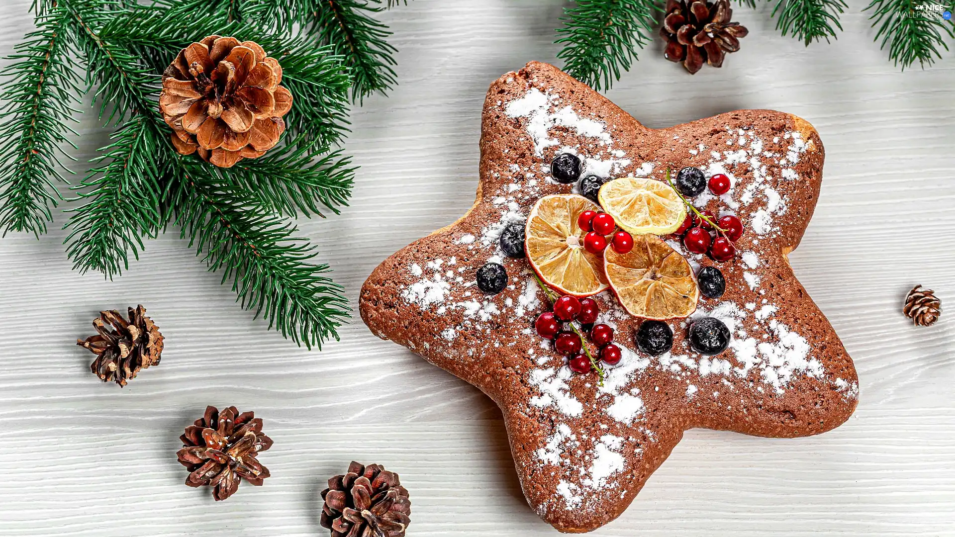 Cookies, gingerbread, boarding, starfish, cones, Christmas, Twigs, Fruits