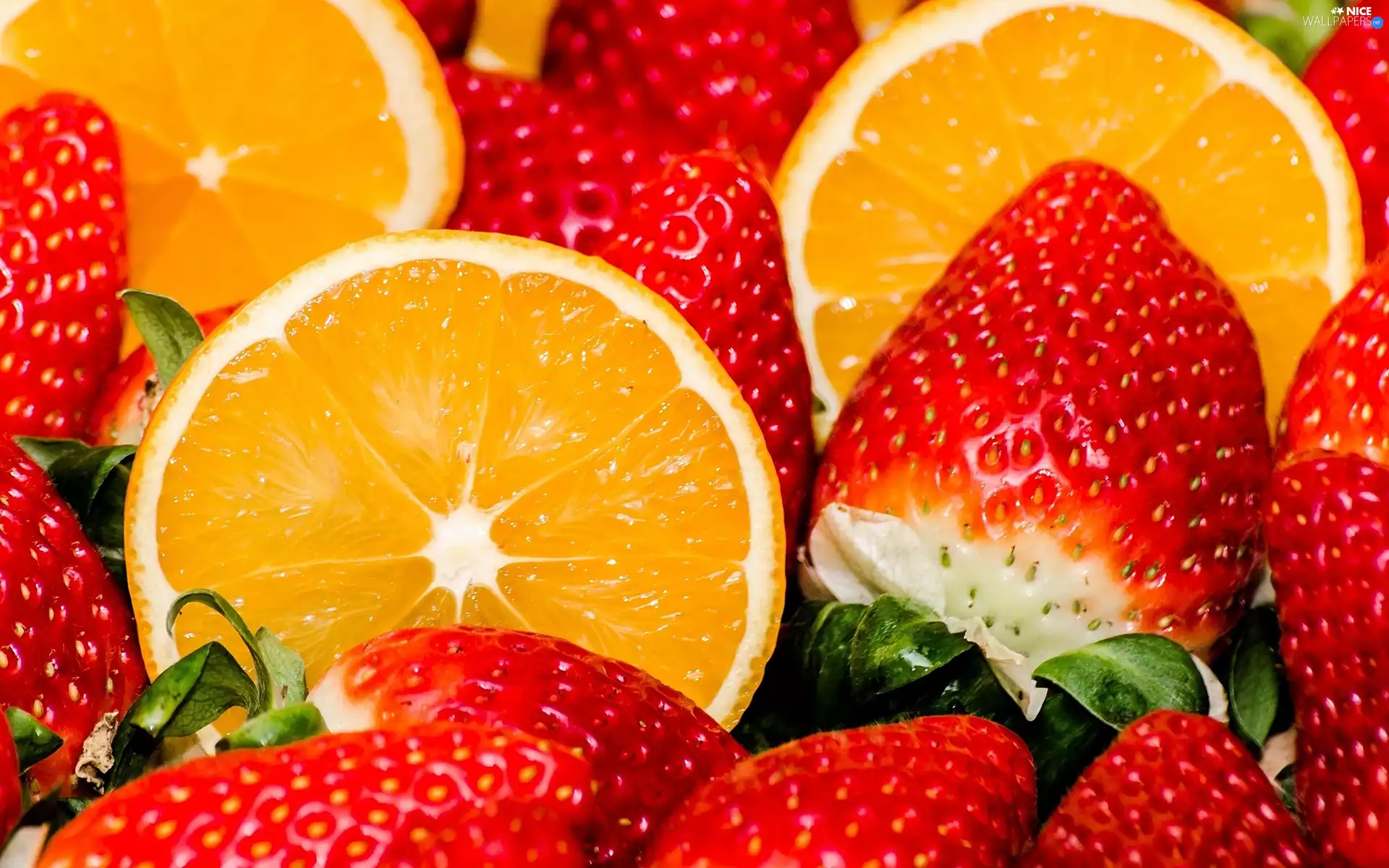 Fruits, strawberries, orange