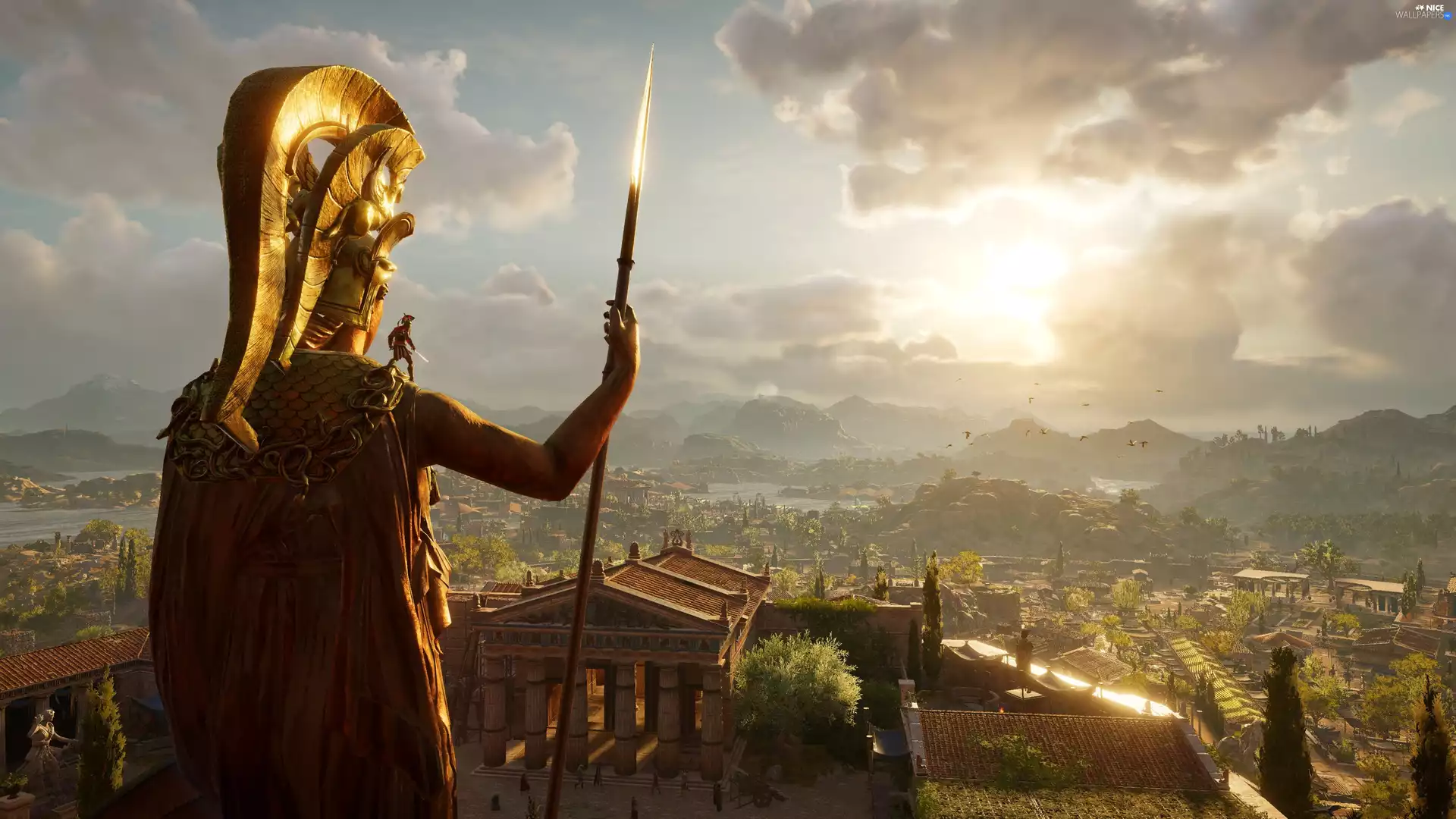 Athena, Greece, Assassins Creed Odyssey, Statue monument, game