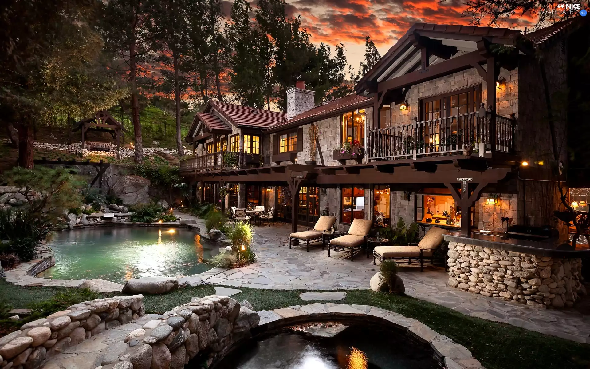 house, Pool, Dusk, Garden