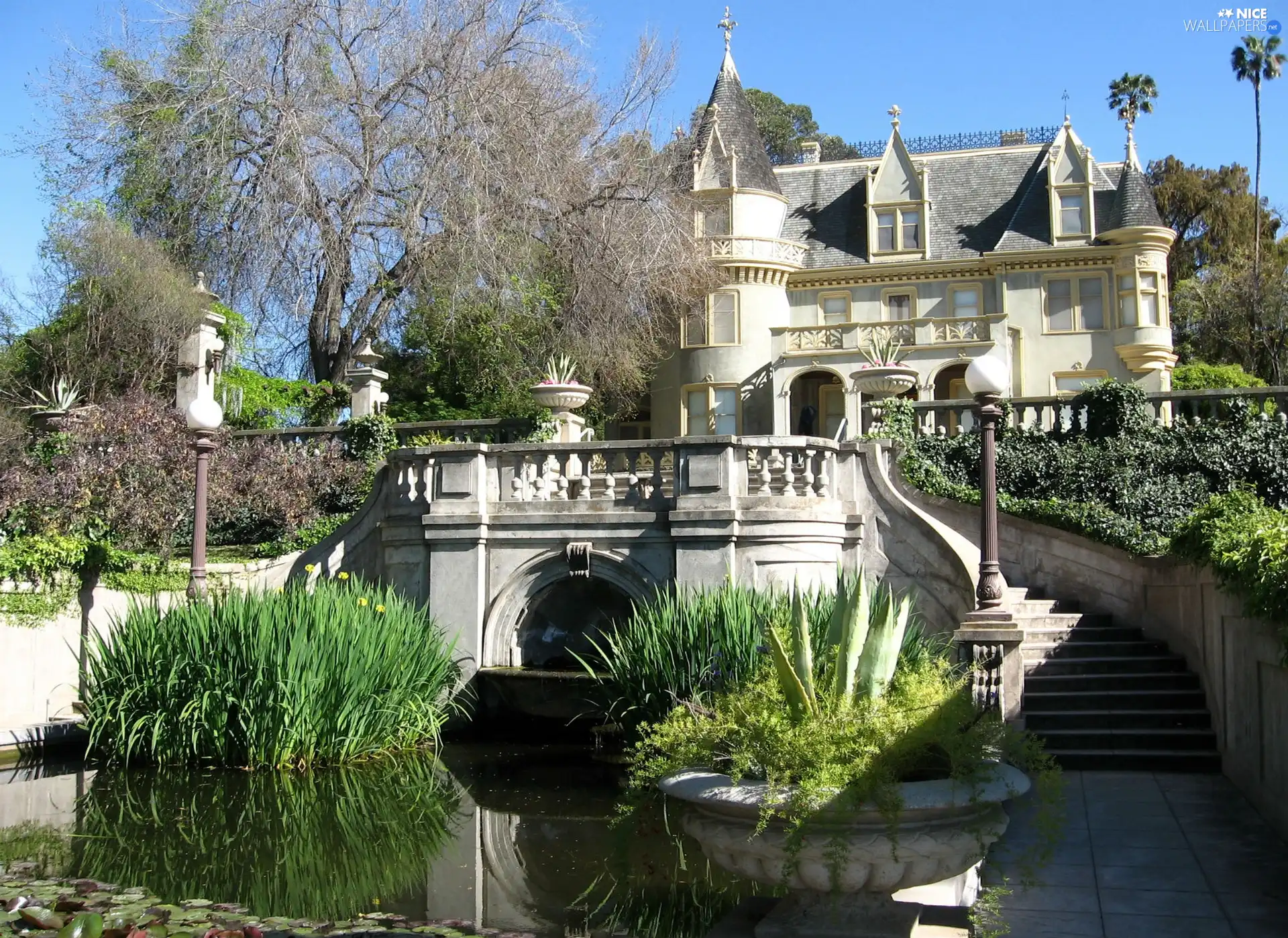 pond, palace, Garden