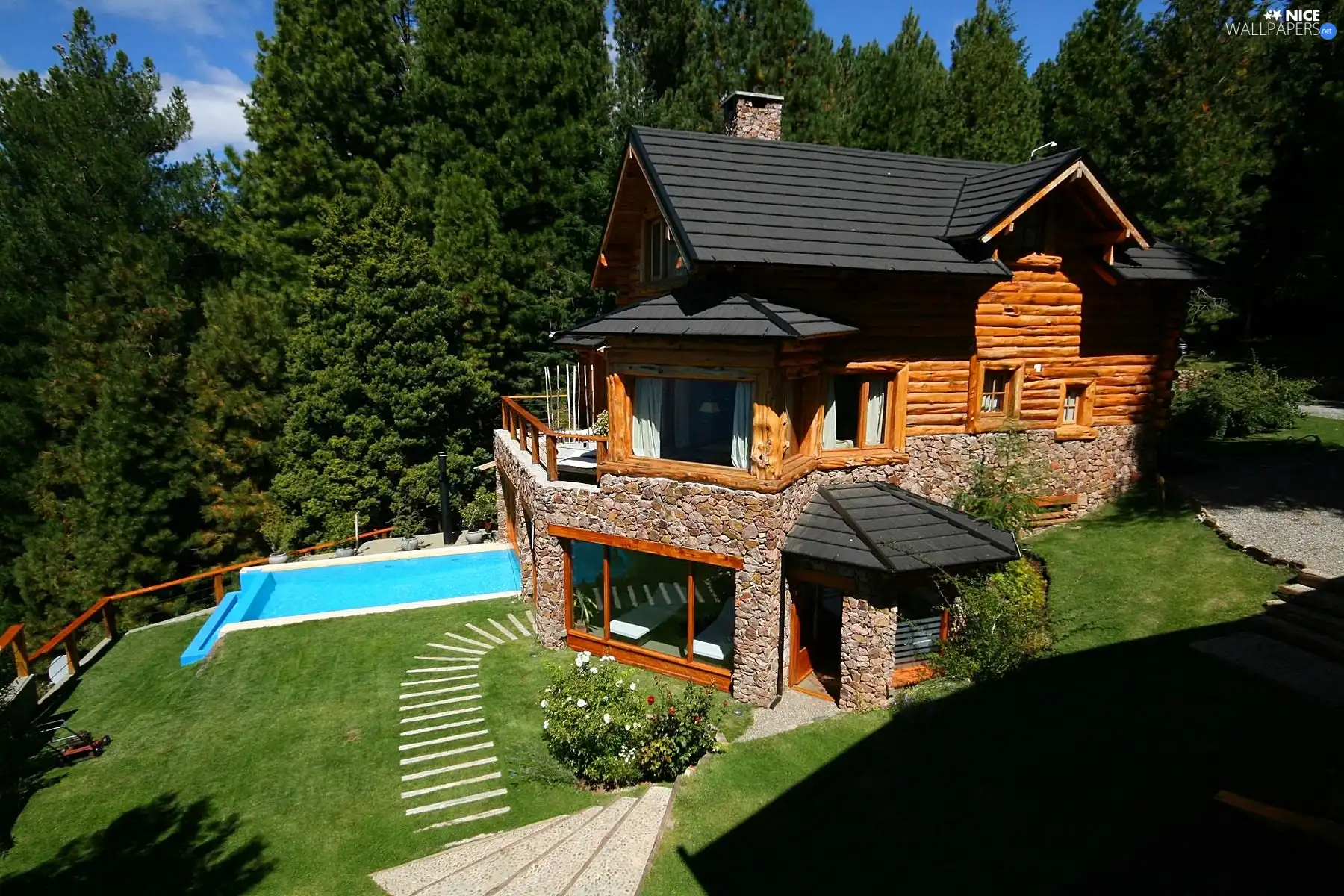 Garden, house, Pool