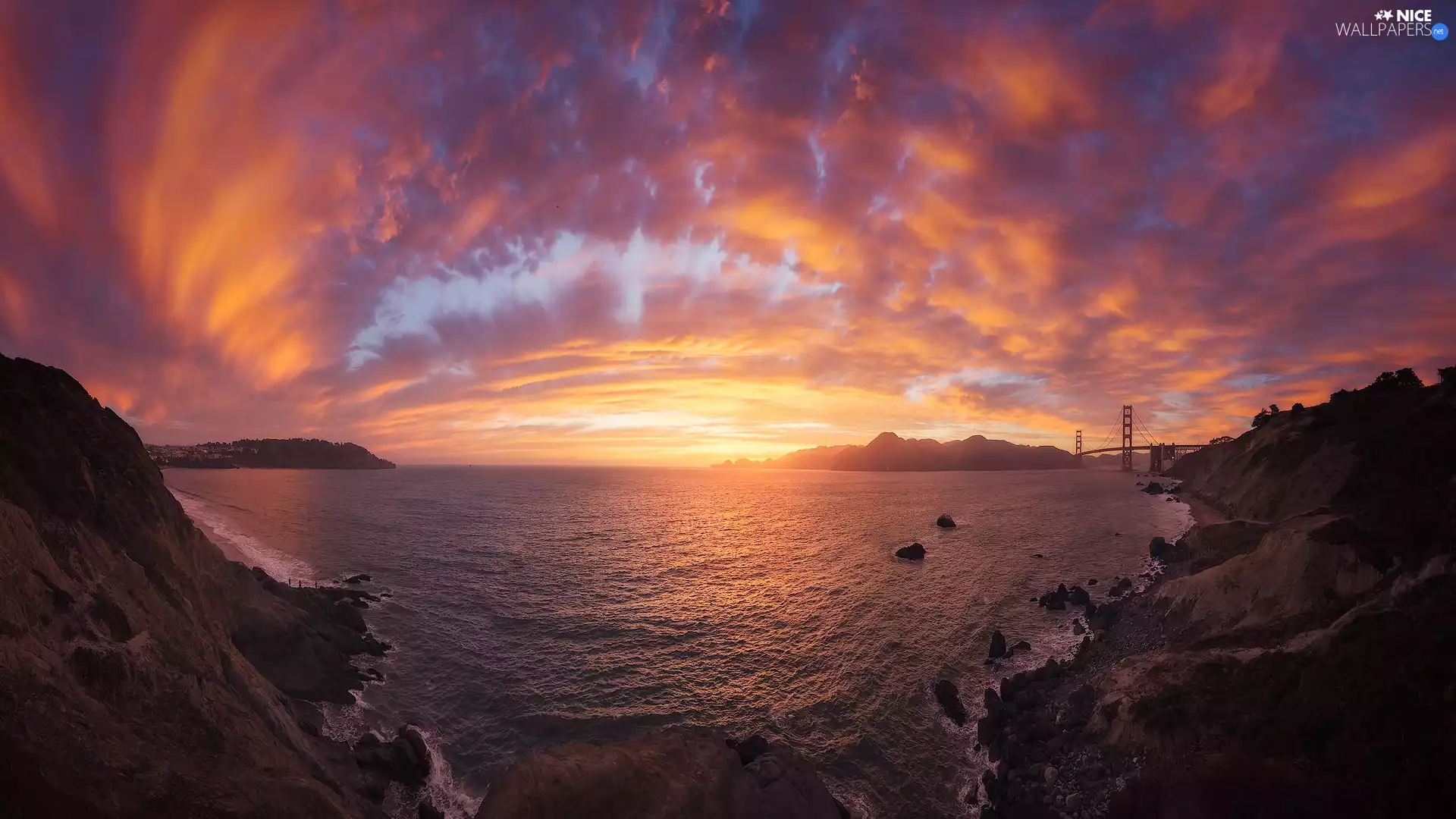 San Francisco, bridge, Great Sunsets, Golden Gate Bridge, clouds, California, The United States, Golden Gate Strait