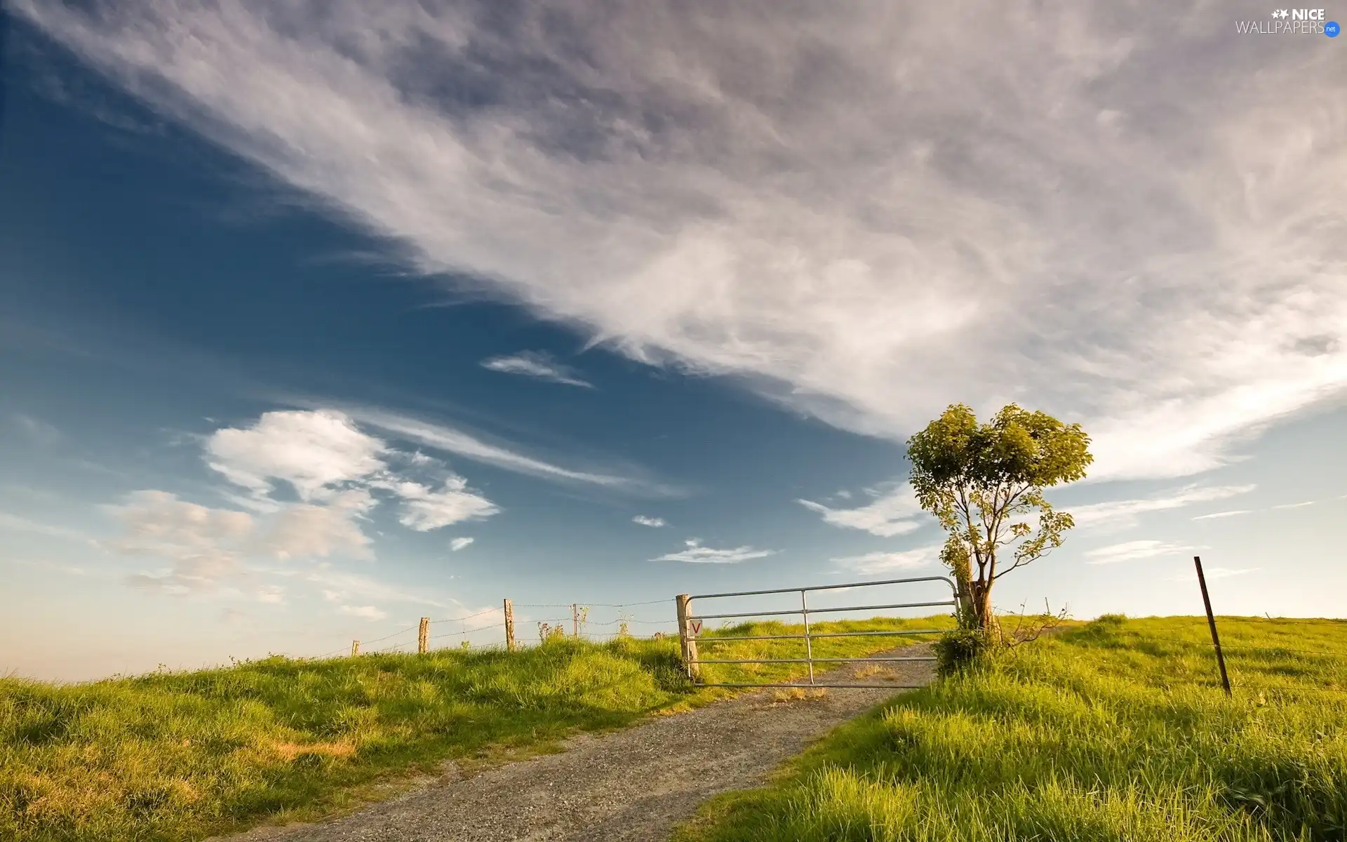 Gate, clouds, Meadow