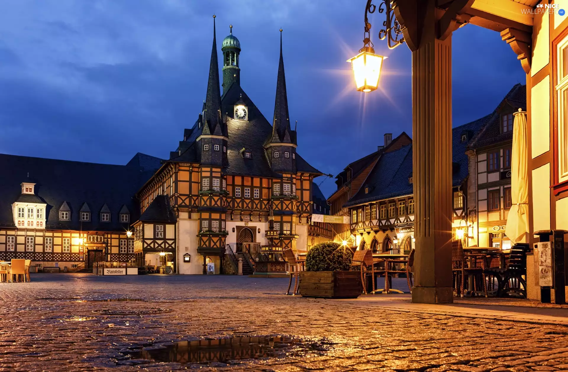 town hall, Wernigerode, Night, market, Town, light, Germany