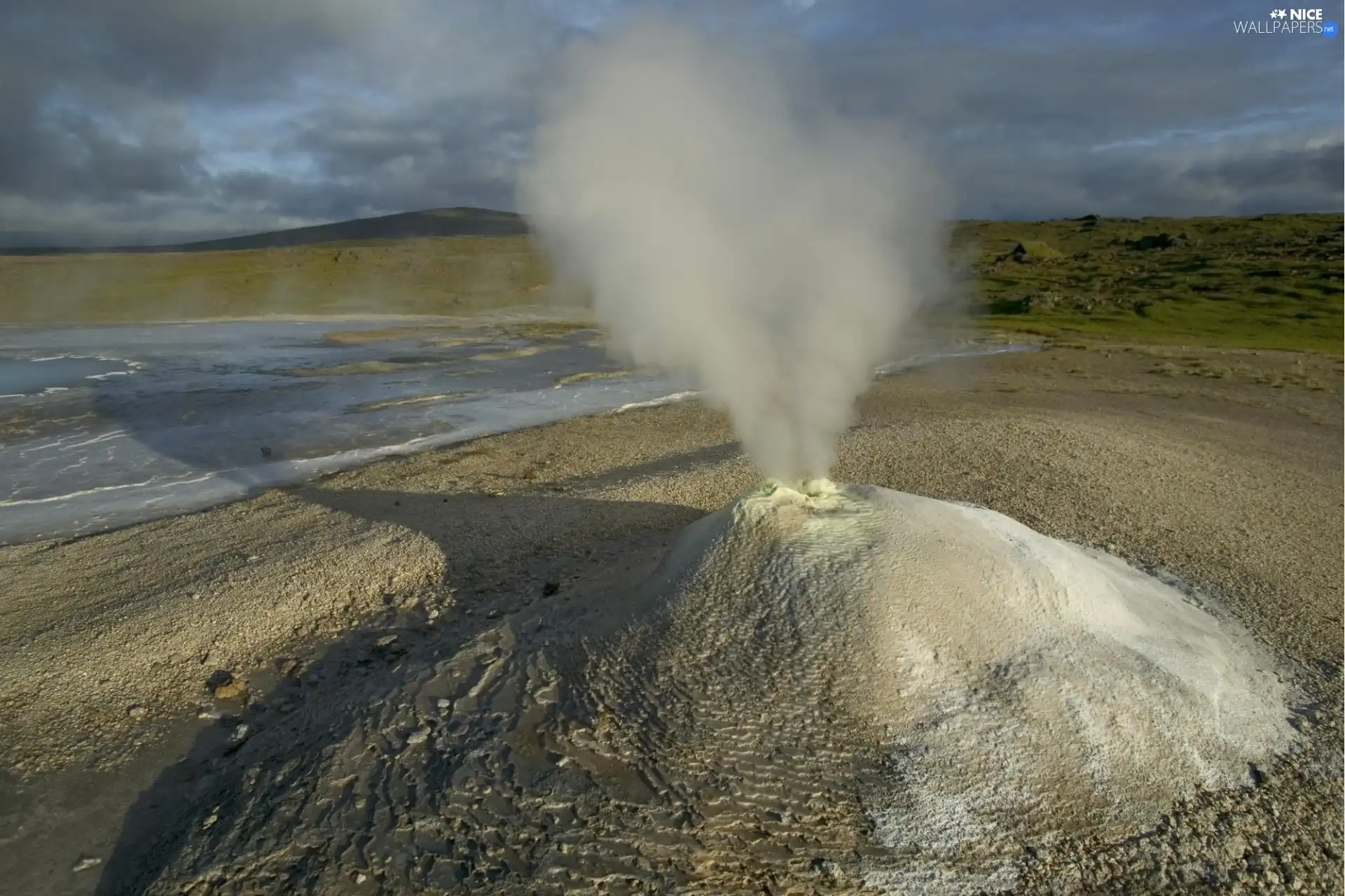 geyser, water, clouds