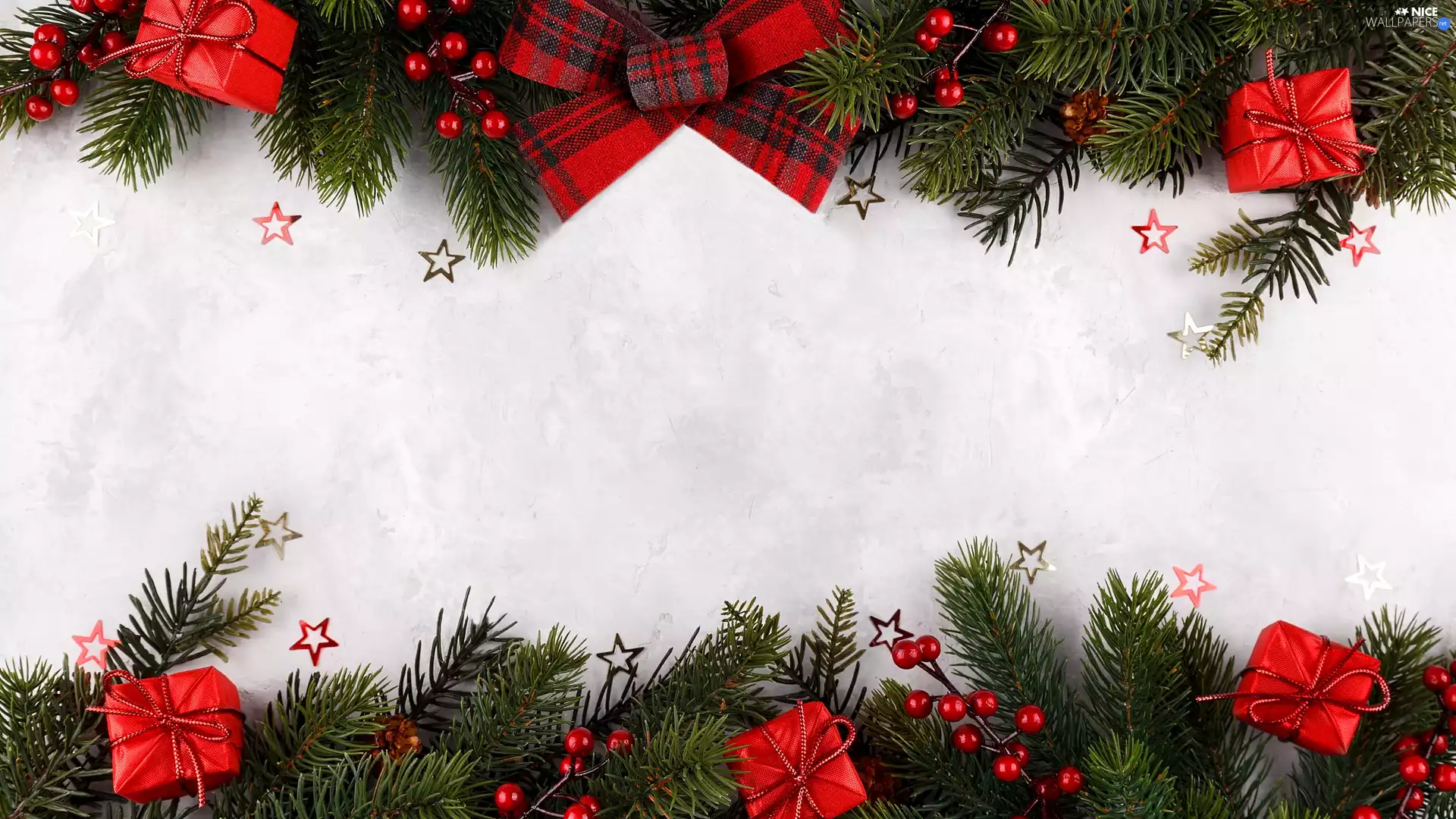 blueberries, Twigs, Christmas, gifts, Decorated, bow, composition