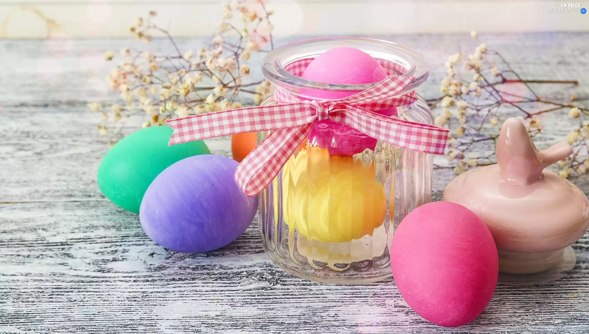 jar, Gipsówka, color, eggs, Easter