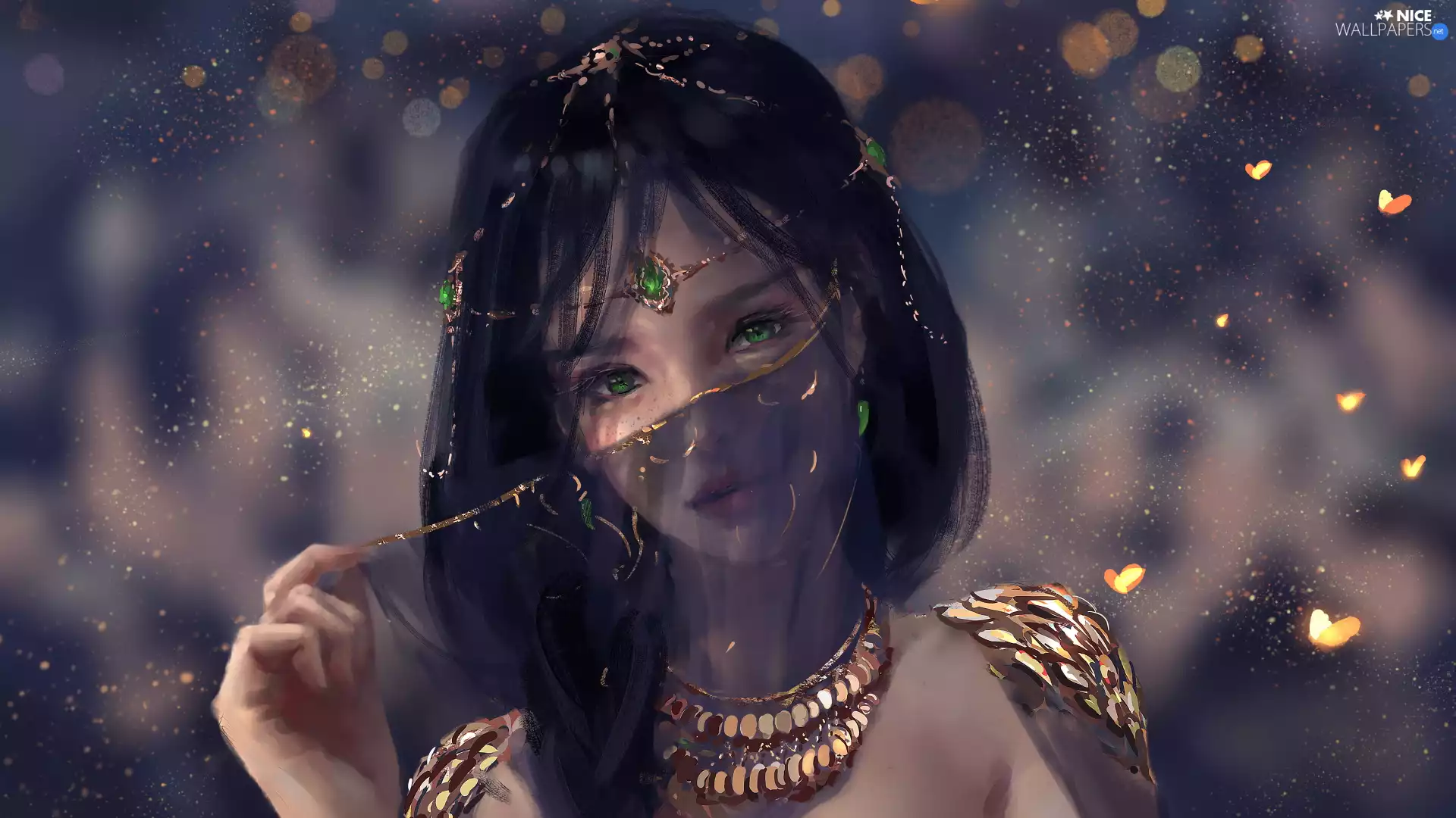 green ones, Eyes, girl, veiling, graphics