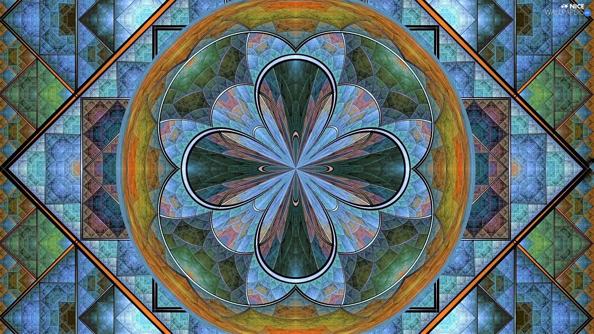 stained glass, Fraktal, Blue-green