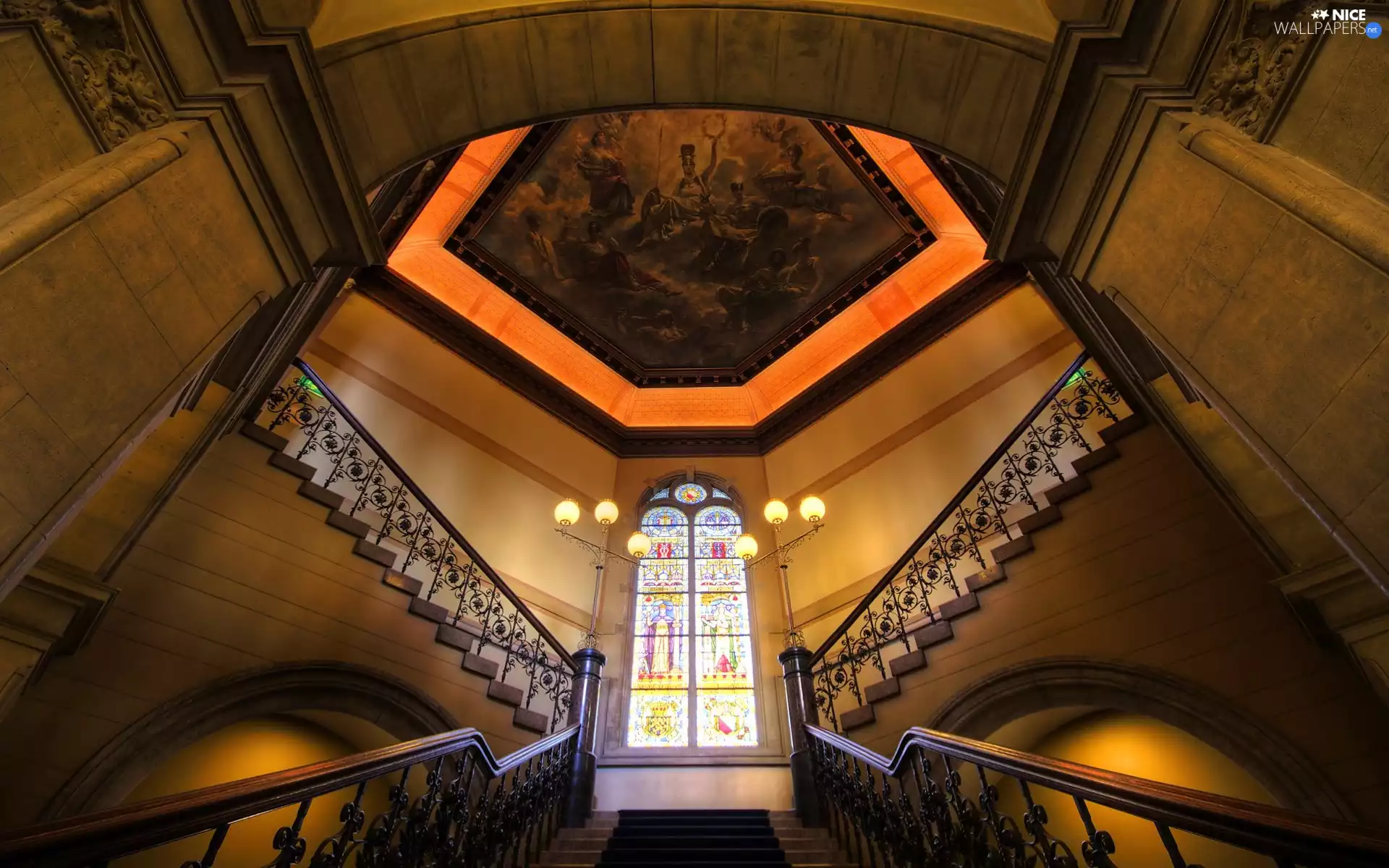 picture, Stairs, stained glass