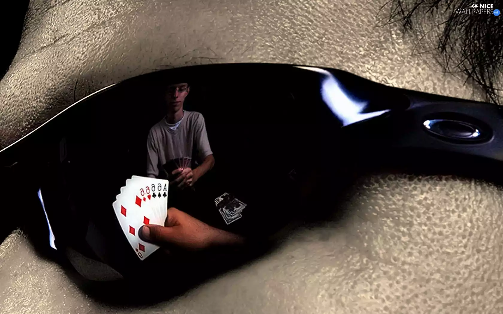 Glasses, reflection, Cards