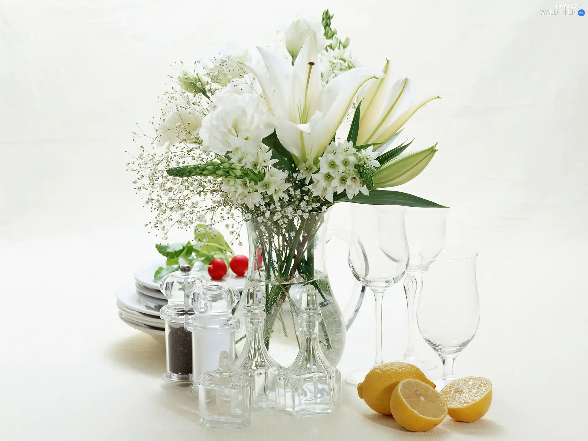 glasses, Vase, Flowers