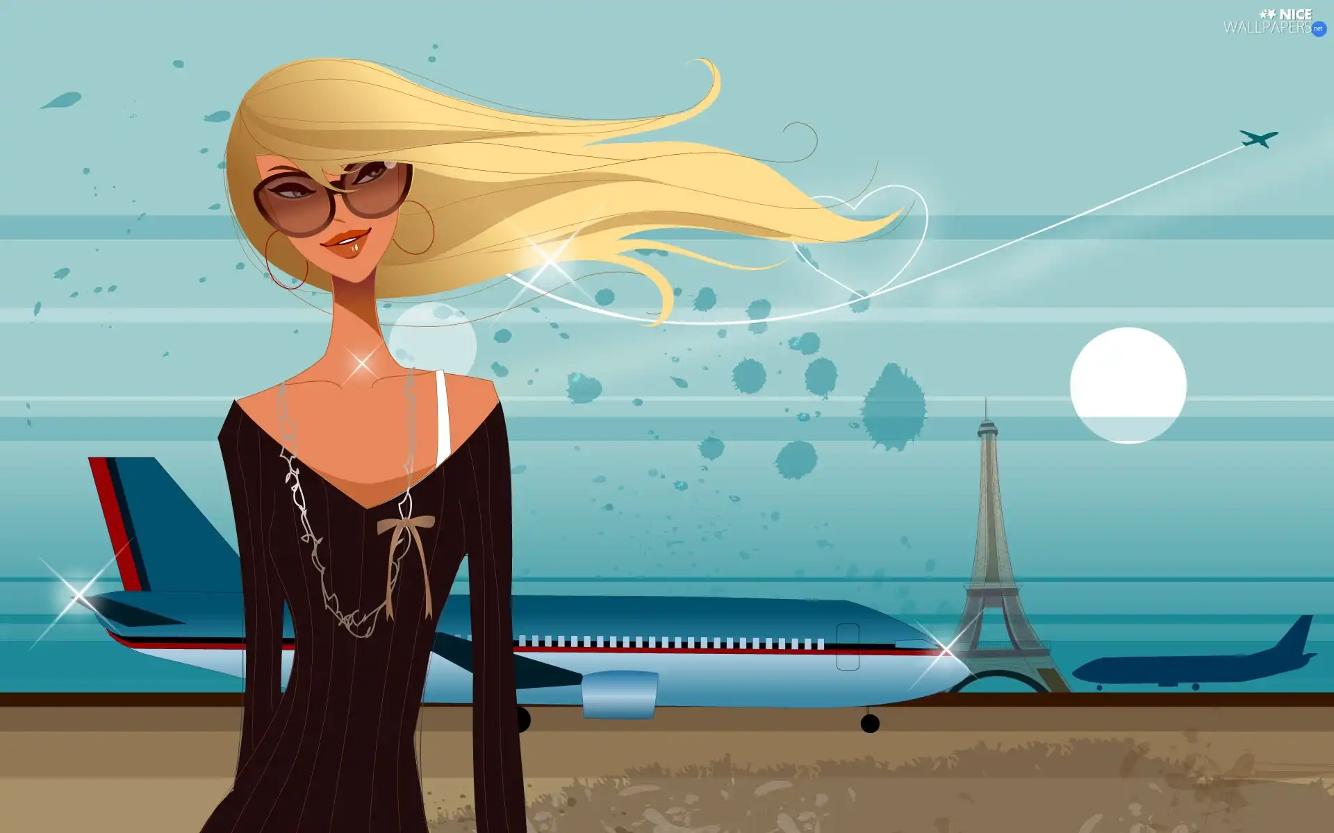 style, Blonde, airport, mode, graphics, Glasses, plane