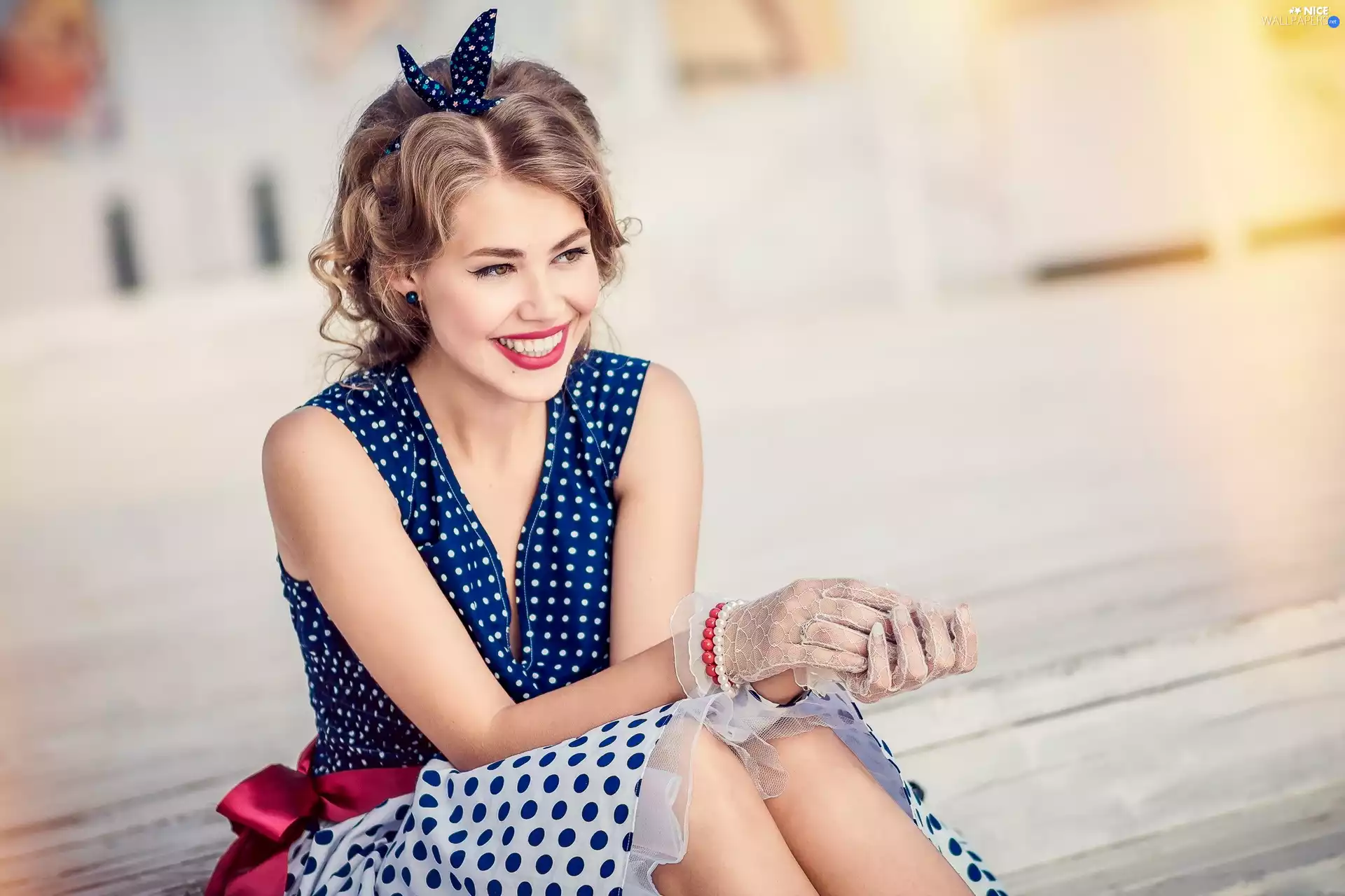 dress, Women, bow, Gloves, peas, light brown
