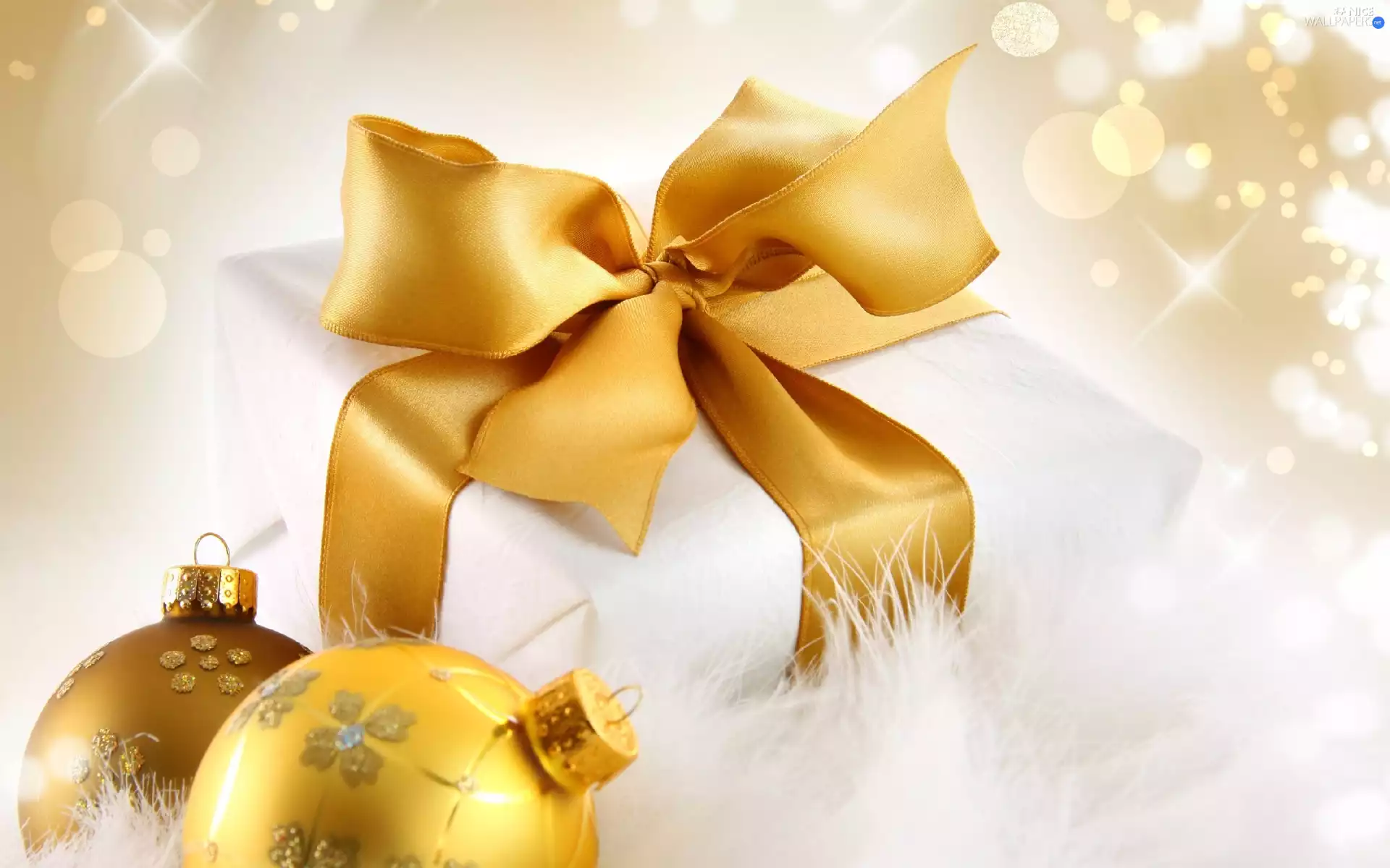 Christmas, baubles, Present, Golden