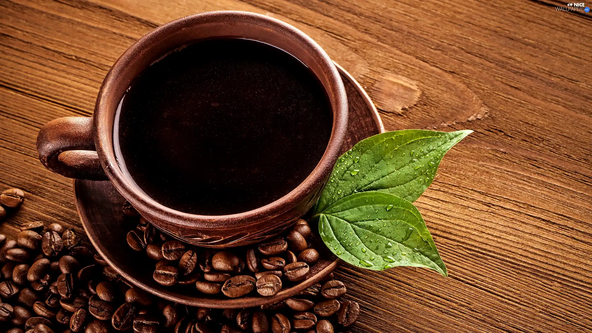 grains, leaves, cup, coffee, Brown