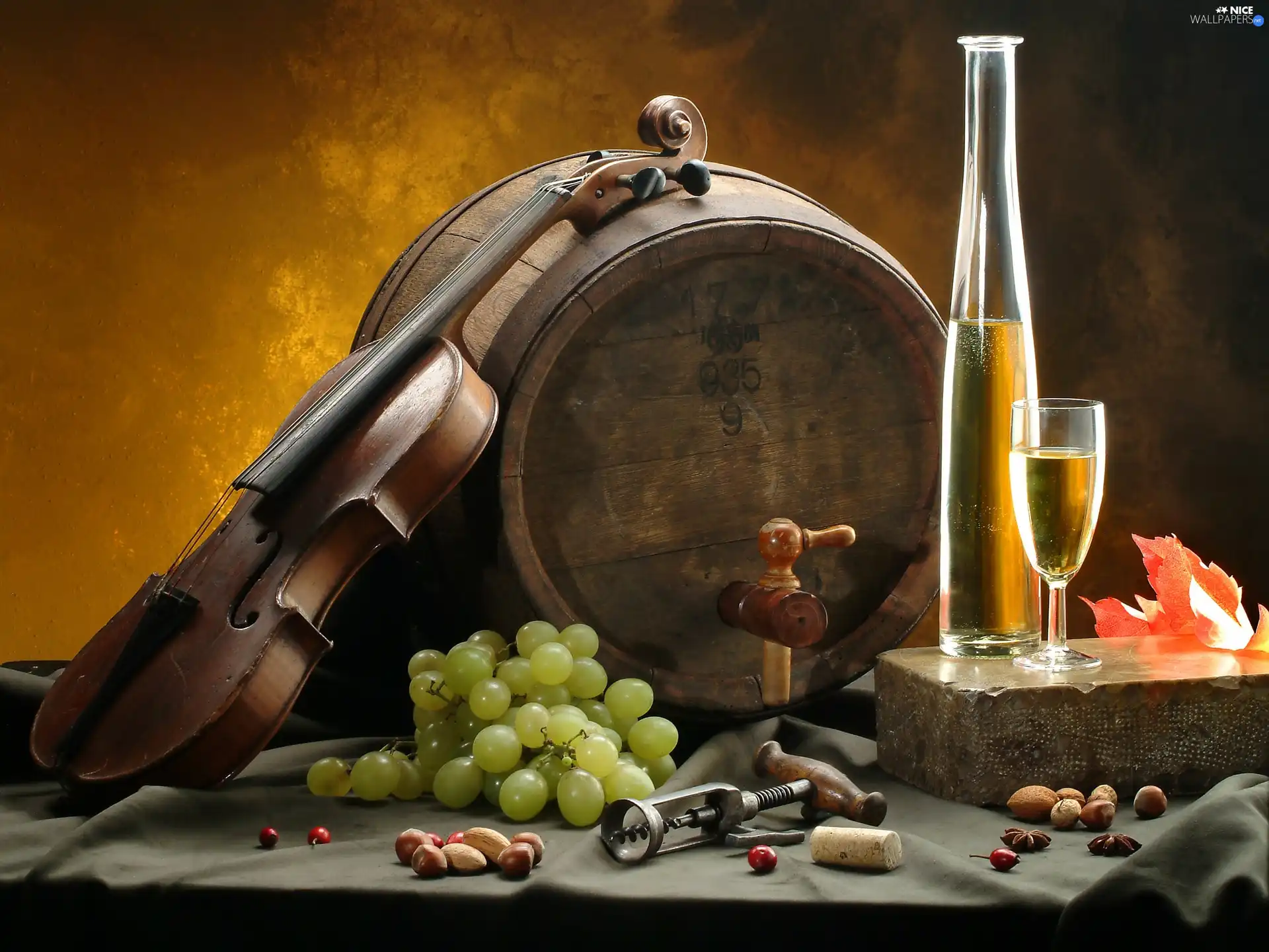 Grapes, barrel, Wine