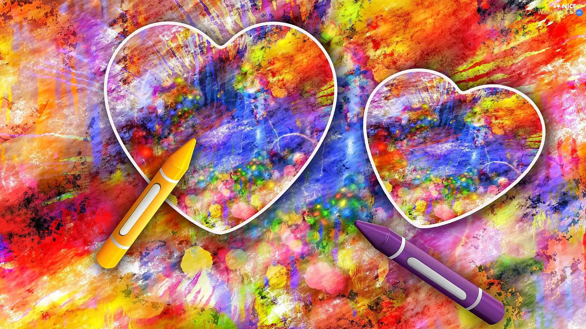 crayons, graphics, background, heart, color