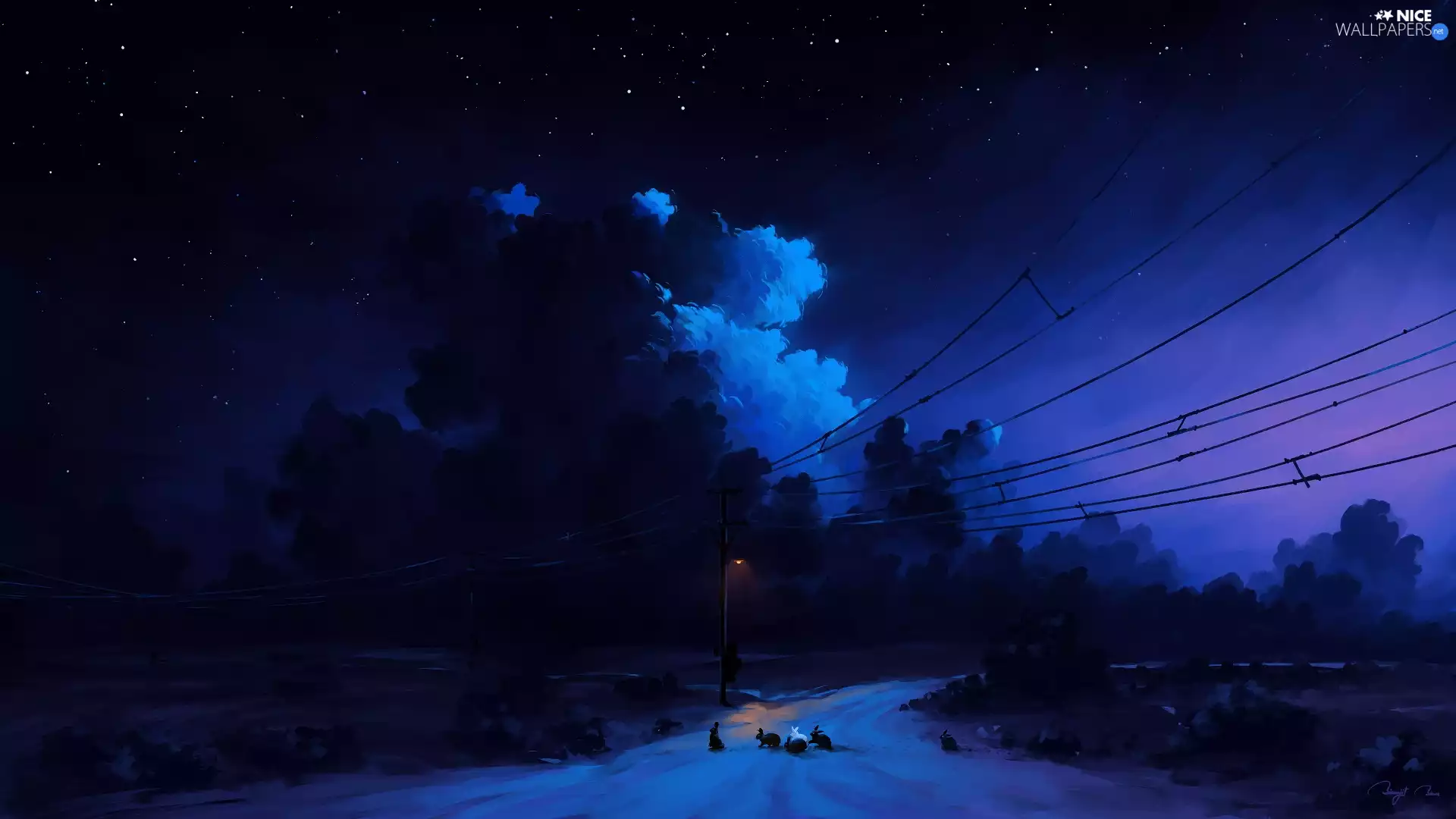 hare, graphics, clouds, Way, Night