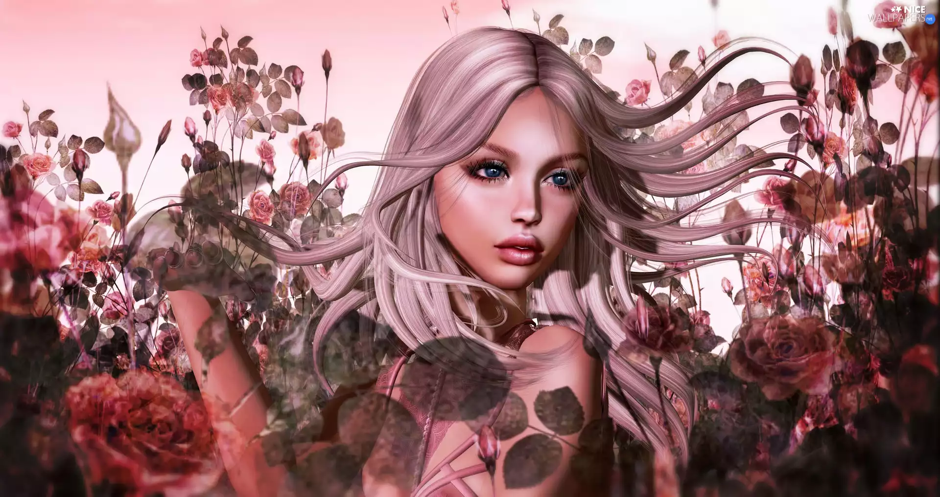dispelled, Women, Flowers, graphics, Hair, face